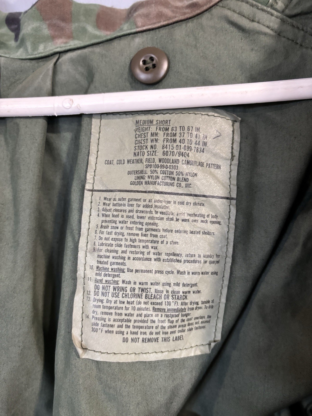 Vntg US Army M65 Field Jacket Mens Medium Short Woodland Camo Cold Weather 90's