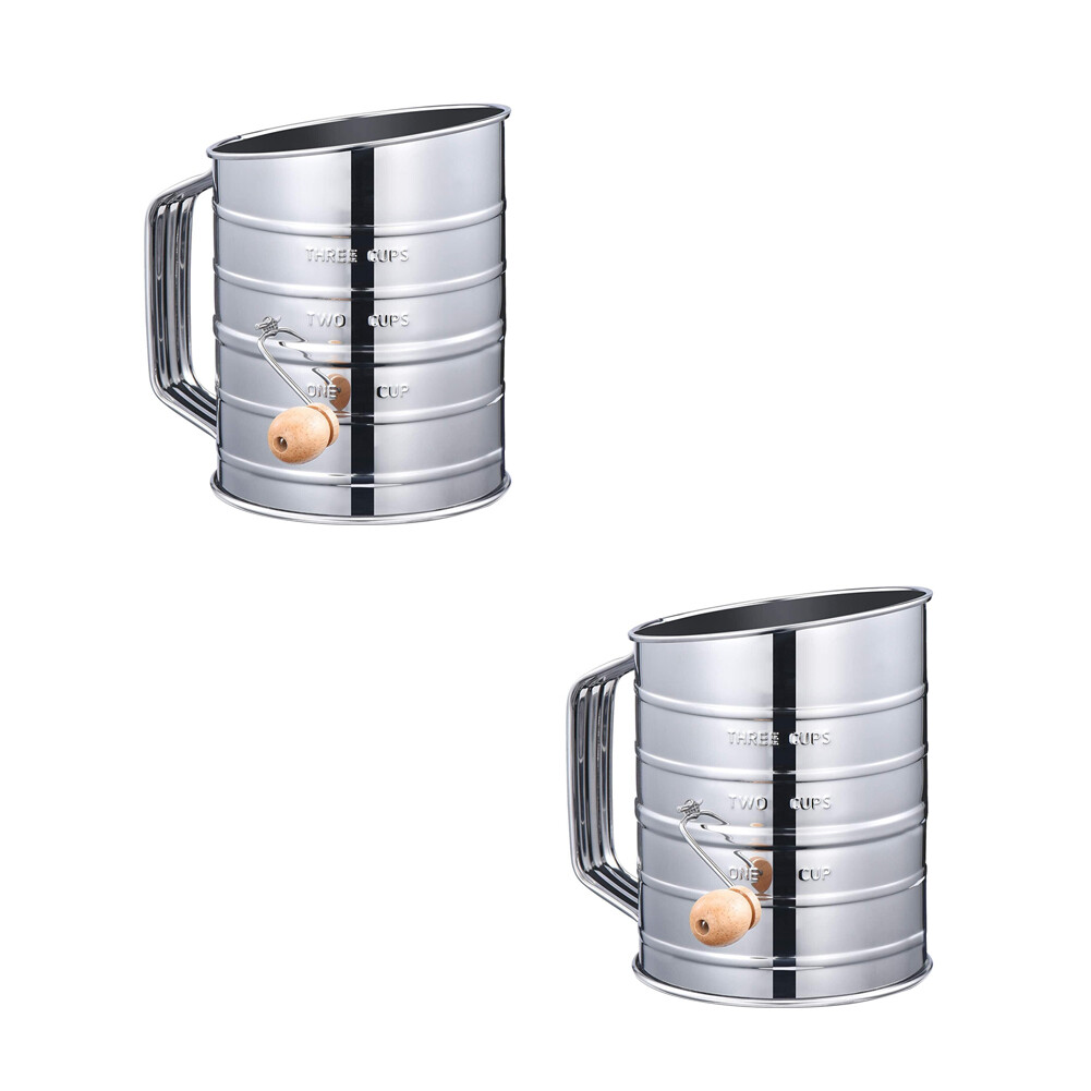US 1-2 Pc Stainless Steel Flour Sifter Fine Mesh Rotary Hand Crank Wire Agitator