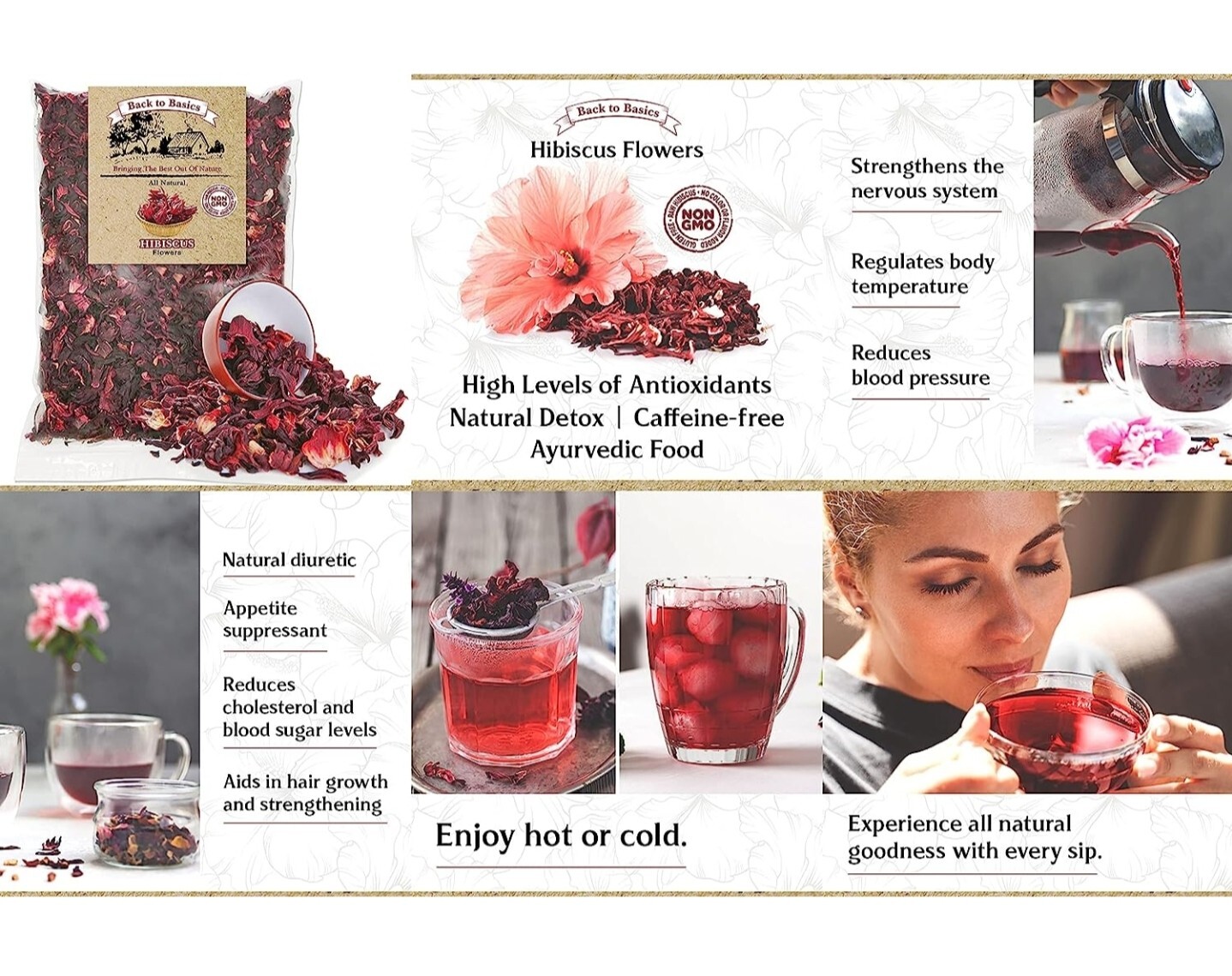 Back To Basics 1 LB 100% Premium Dried Hibiscus Flowers Tea,Jaimaica Tea