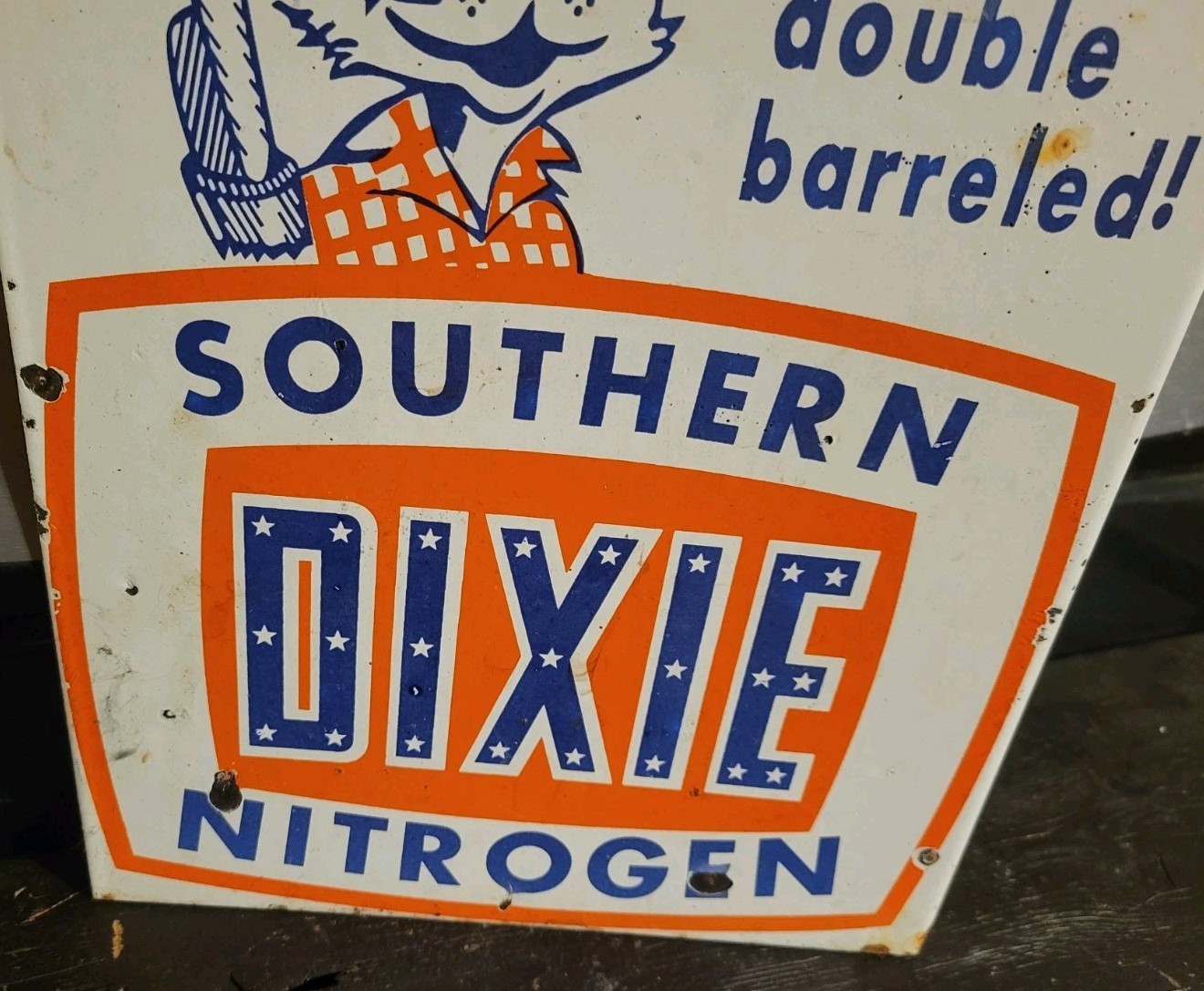 Vintage Dixie Southern Porcelain Flange Sign Nitrogen Rebel Black Americana USA