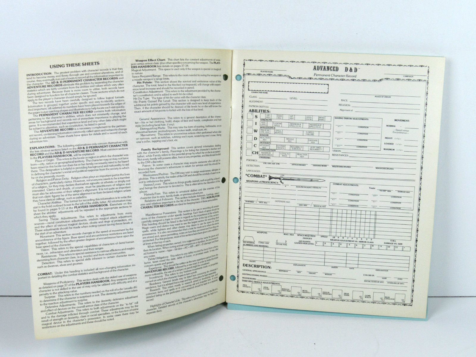 Dungeons Dragons TSR9029 Permanent Character Folder 1981 2nd Printing Original