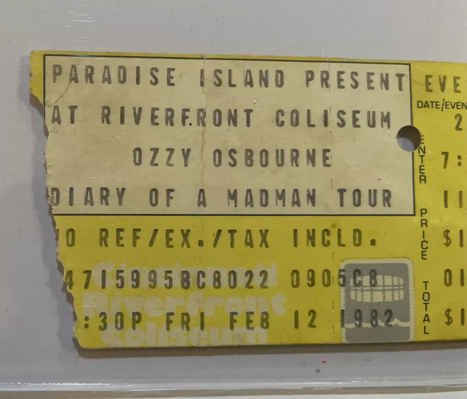 OZZY OSBOURNE 1982 CONCERT TICKET STUB*RANDY RHOADS*2/12/82*CINCINNATTI**RARE**