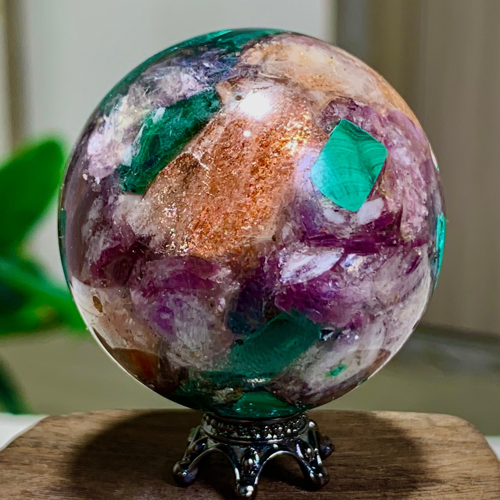 92G Newly discovered rare malachite purple mica symbiotic sphere restoration