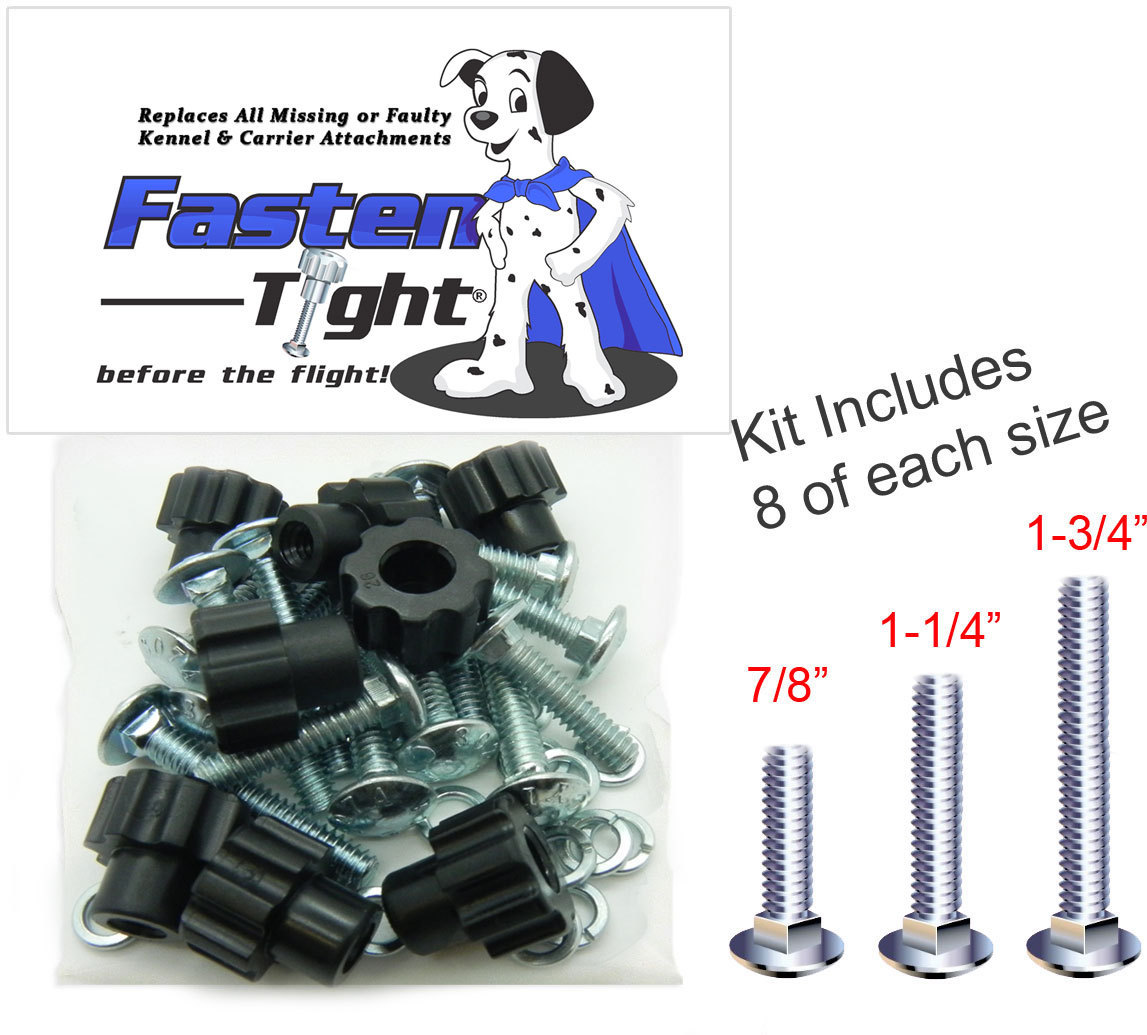 Pet Carrier / Kennel Replacement Nut Bolt Fasteners - Black-8pk