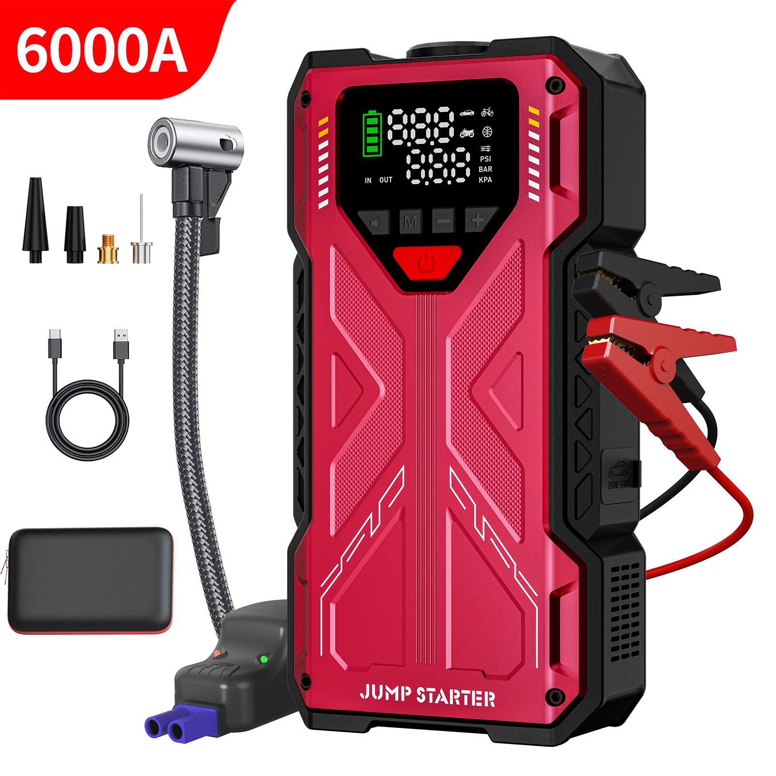 6000A Car Jump Starter with Air Compressor Combo Portable Jump Box Bank Battery