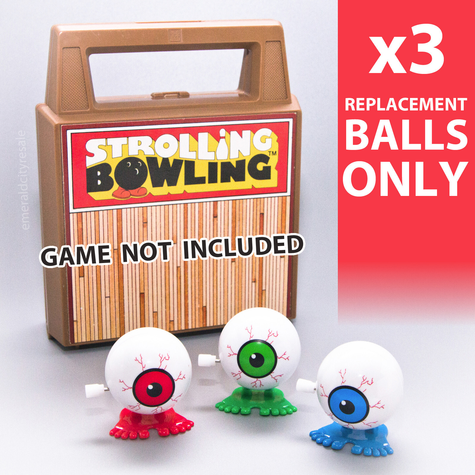 Replacement Wind-Up BALL (Set of 3) for Vintage 1980 TOMY Strolling Bowling Game