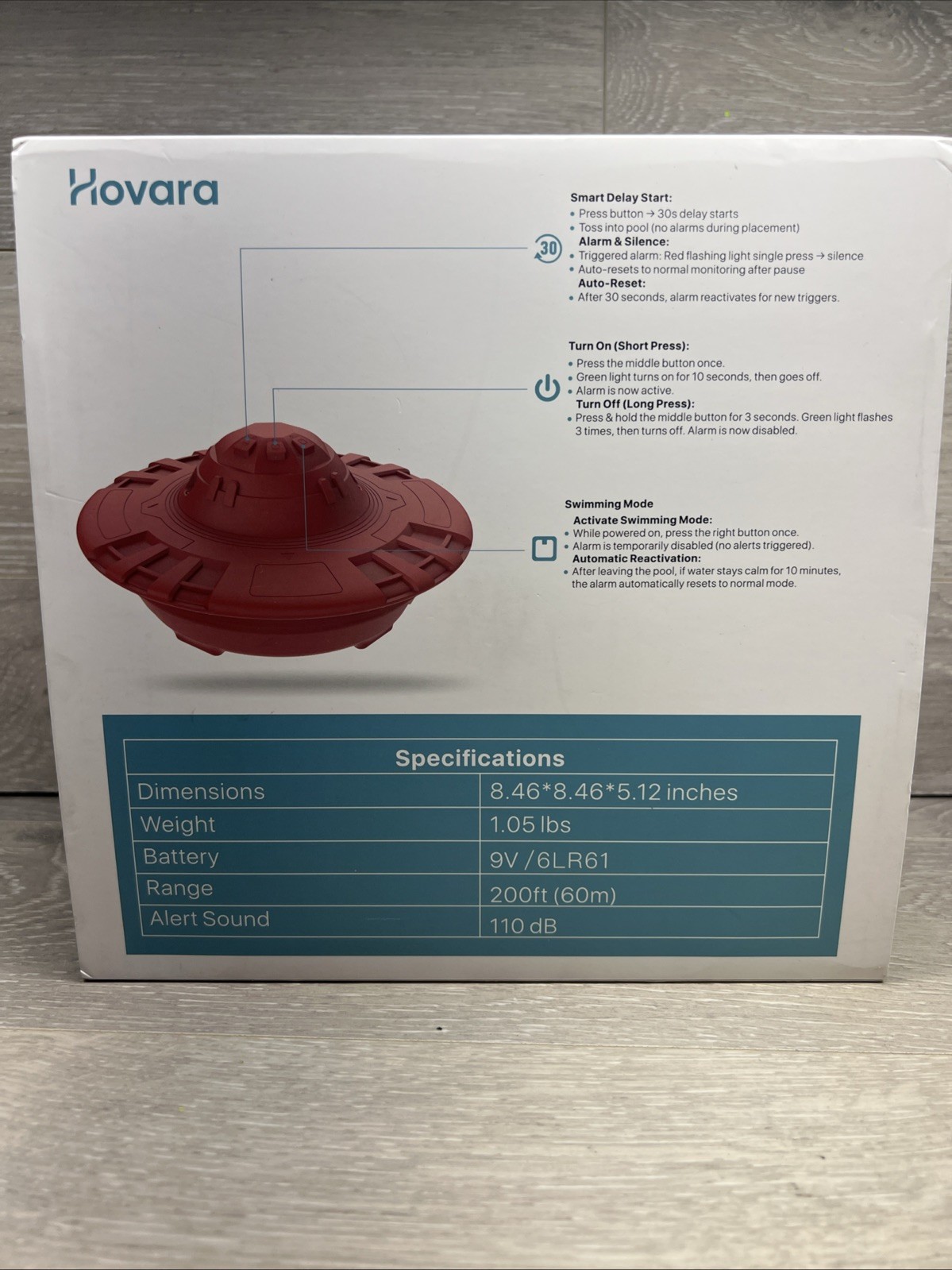 Hovara Floating Pool Safety Alarm Loud 110dB for Inground Above Ground Pool Blue