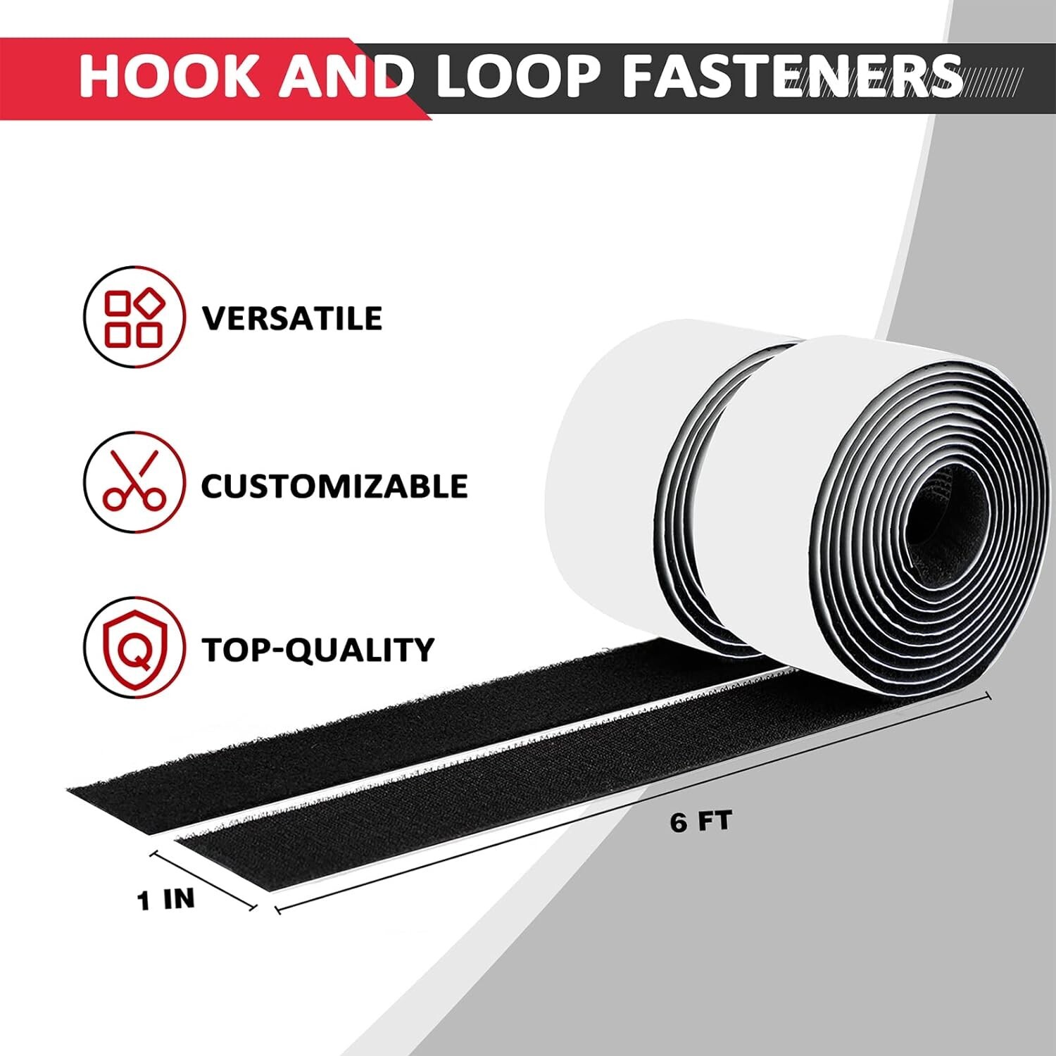 Hook & Loop Strips with Adhesive Heavy Duty Straps Tape with Sticky Back 4PC Blk