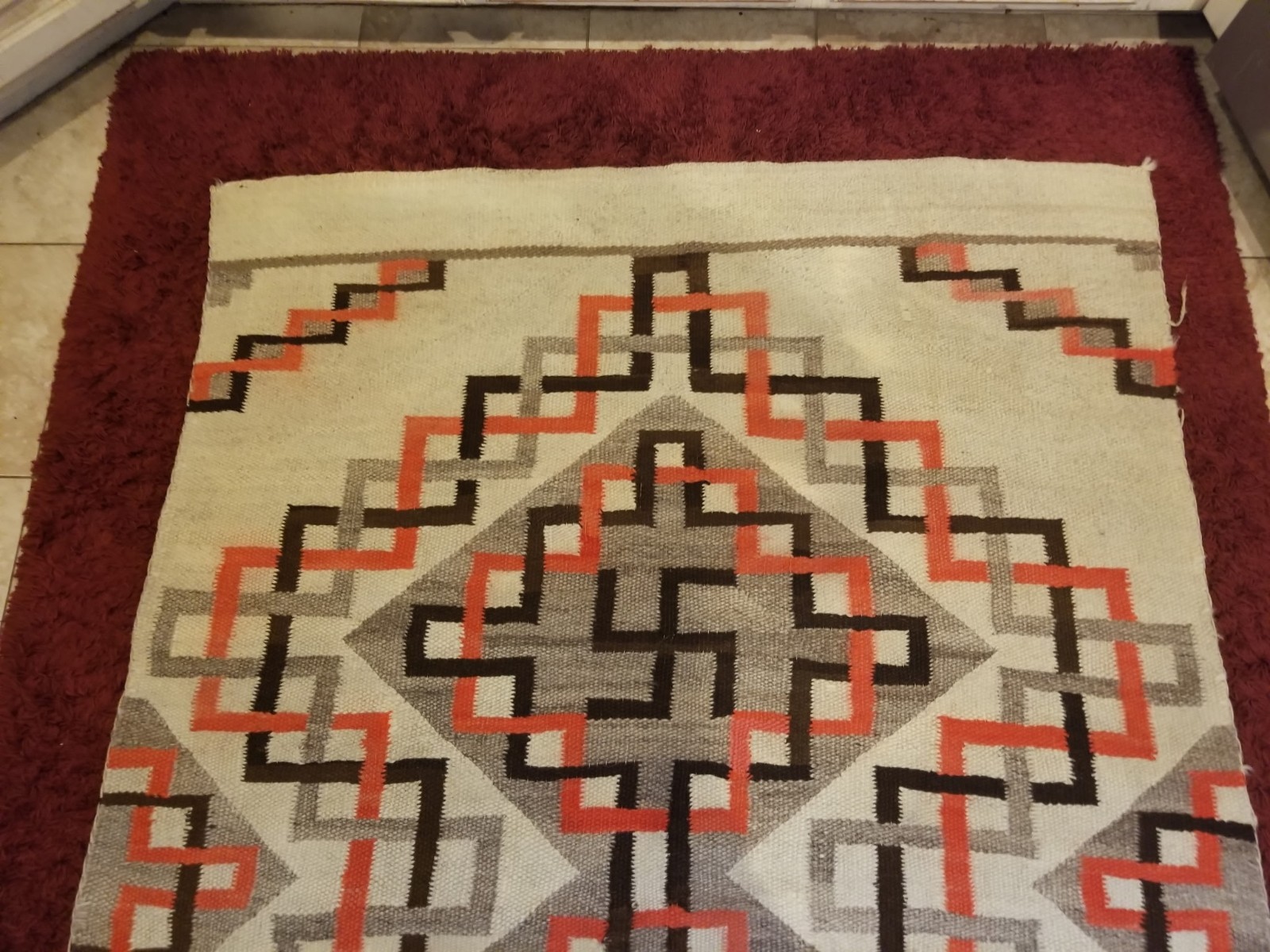 ANTIQUE 1890-1910 NAVAJO GANADO RUG 49" X 74" SOUGHTAFTER WHIRLING LOG DESIGN!!!