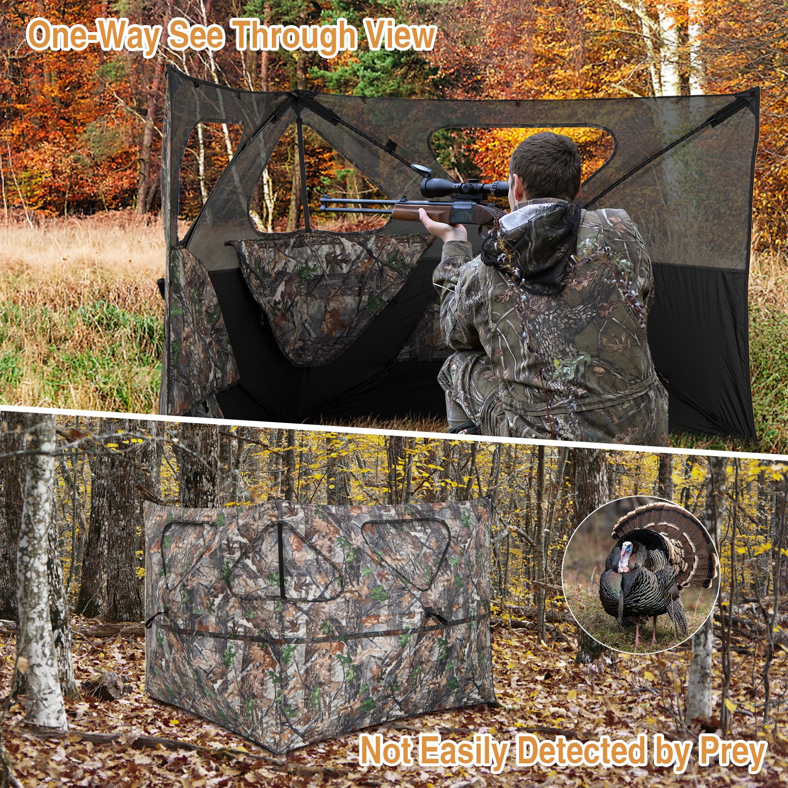 Turkey Hunting Ground Blind 2-Panel Pop Up Fence with 3 Shoot Through Ports