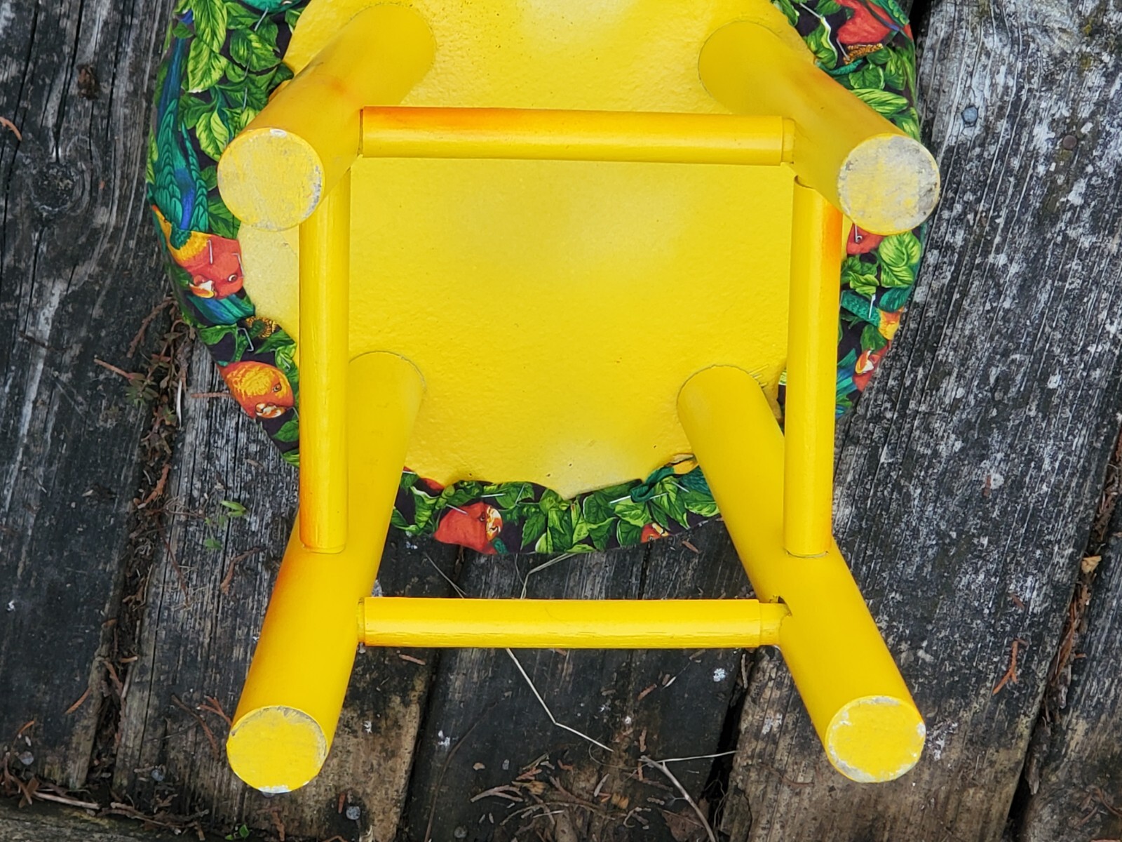 Parrot Jungle Paradise Love Birds Footstool Wood Base Colorful Hand Made As Is