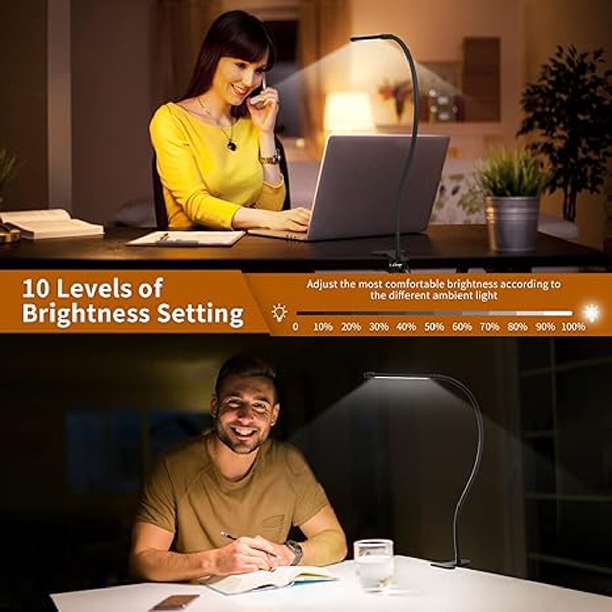 LED Desk Lamp Adjustable Swing Arm Lamp with Clamp Eye-Caring Reading Desk Light