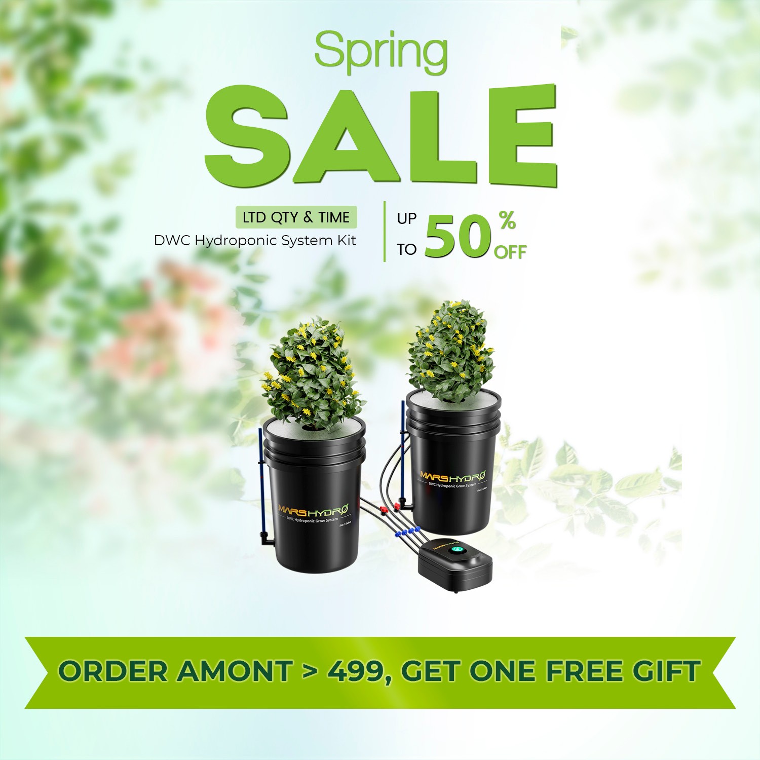 Mars Hydro DWC Hydroponics Grow System 5 Gallon Deep Water Culture with 2 Bucket