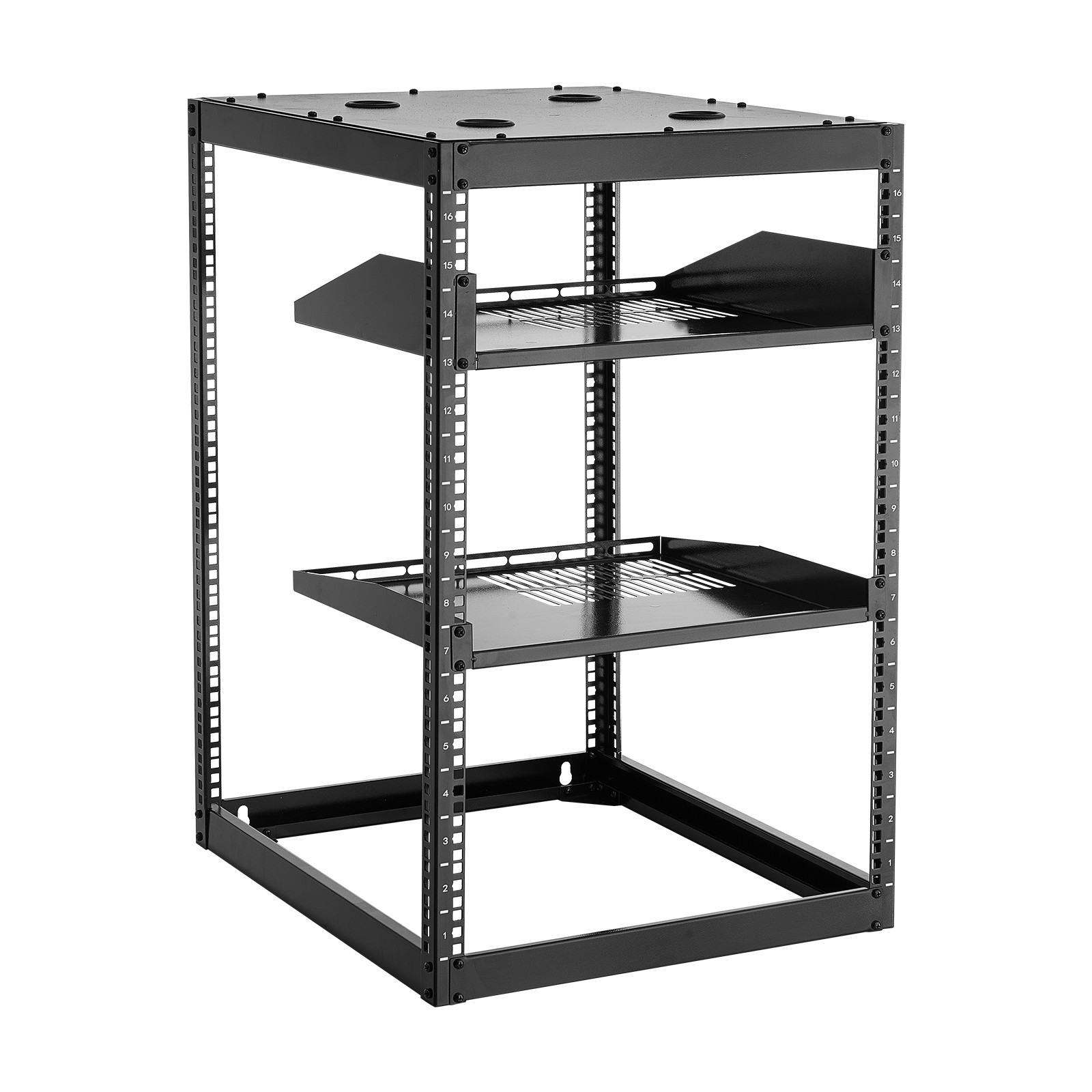 Uimoso 16U Open Frame Wall-Mount Server Rack with Shelves and 4-Post Design