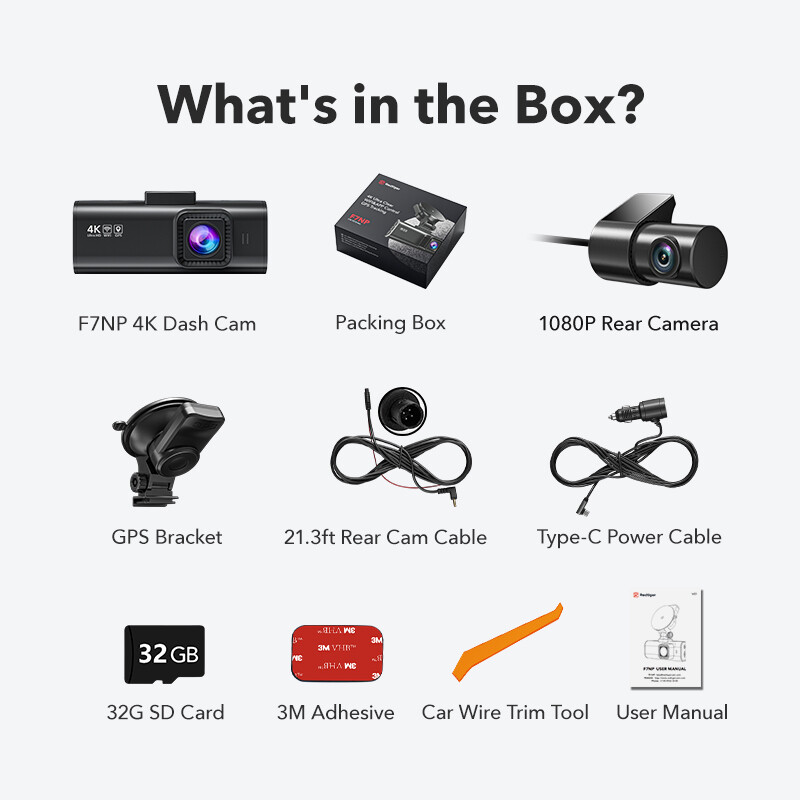 REDTIGER Dash Camera 4K Front and Rear Dash Cam Built-In WiFi & GPS, App control