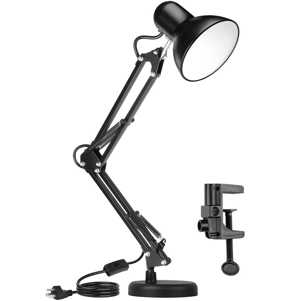 Metal Swing Arm Desk Lamp, Multi-Joint, Adjustable Arm, White Finish