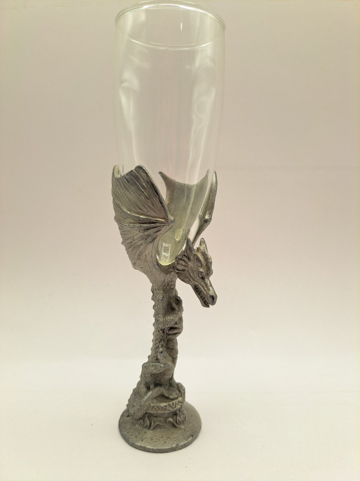 Pewter Dragon Champagne Glass Handcrafted 8"