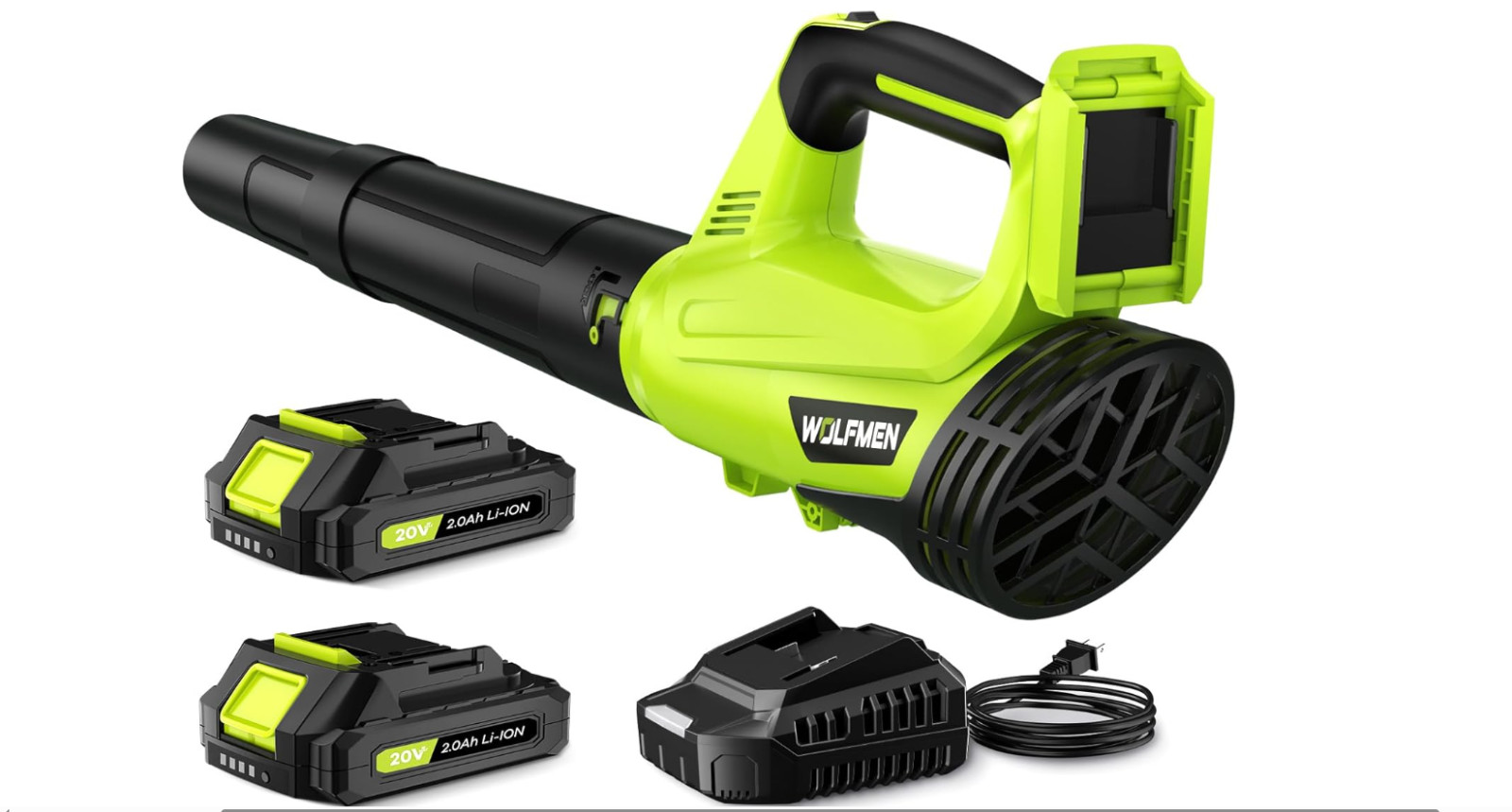Leaf Blower, Electric Cordless Blower with 2 Batteries and A-Green
