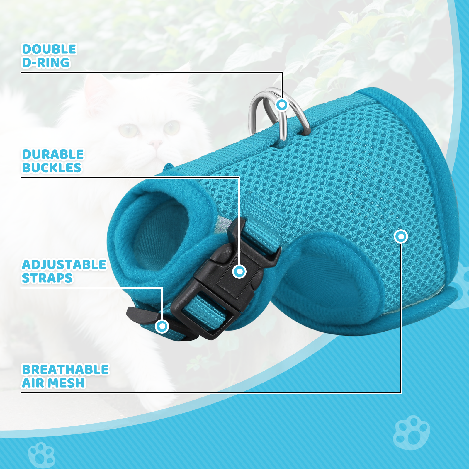 Cat Harness Escape Proof Breathable Mesh Adjustable Walking Kitten Jacket Chest