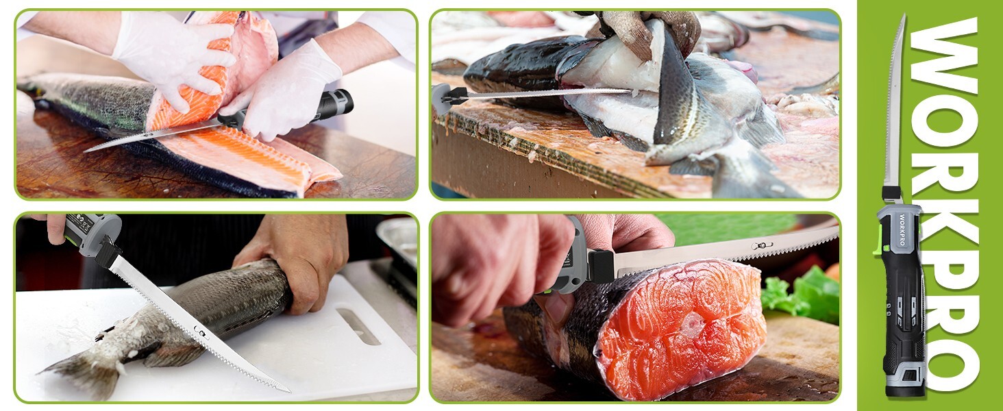 WORKPRO 2PC 10" 8" 12V Electric Fillet Knife Cordless Reciprocating Razor Blades