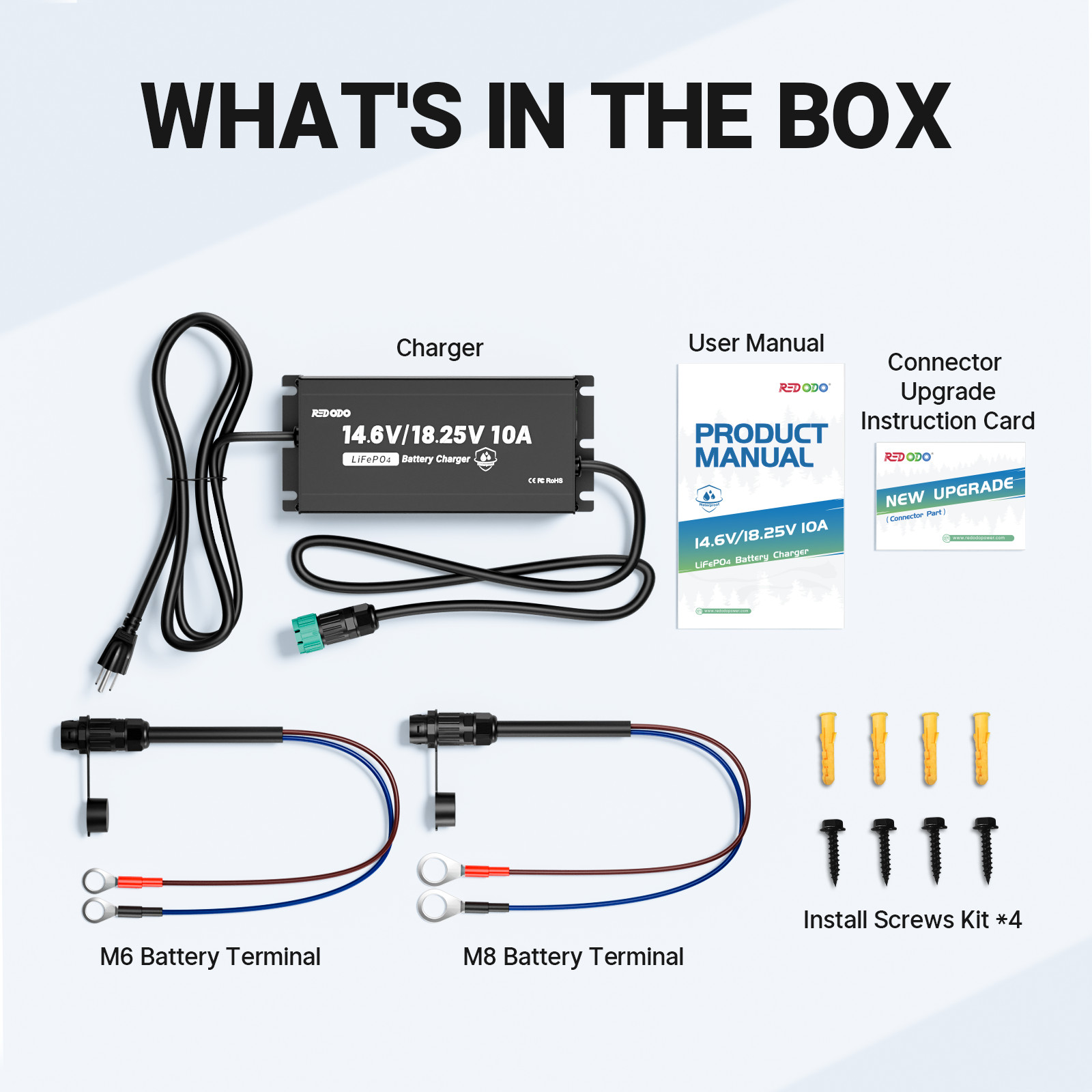 Redodo 14.6V 18.25V 10A Waterproof Charger for 12V 16V LiFePO4 Battery