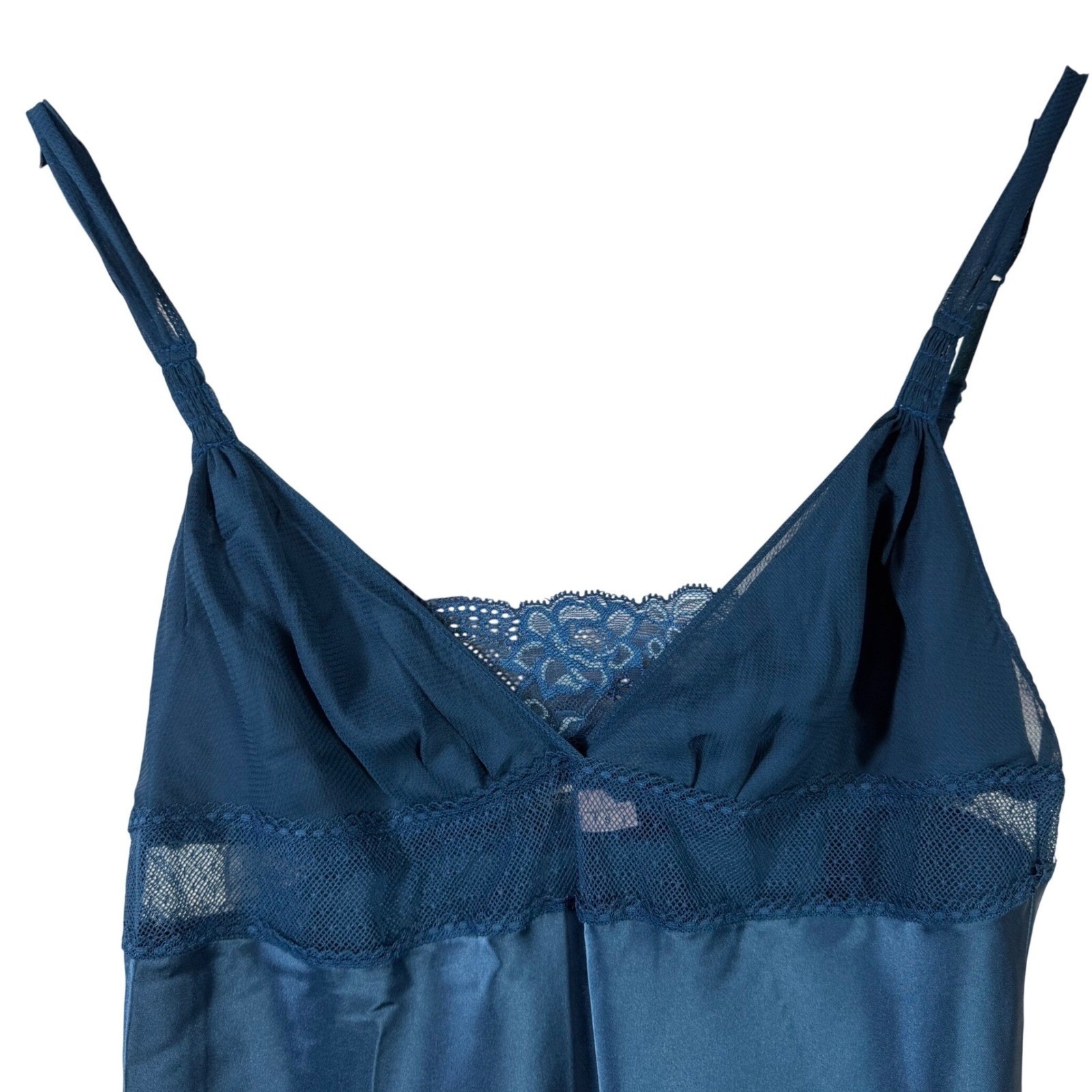 Victoria's Secret Angels Slip Dress Nightie S Teal Satin Lace Trim Ruffle Hem