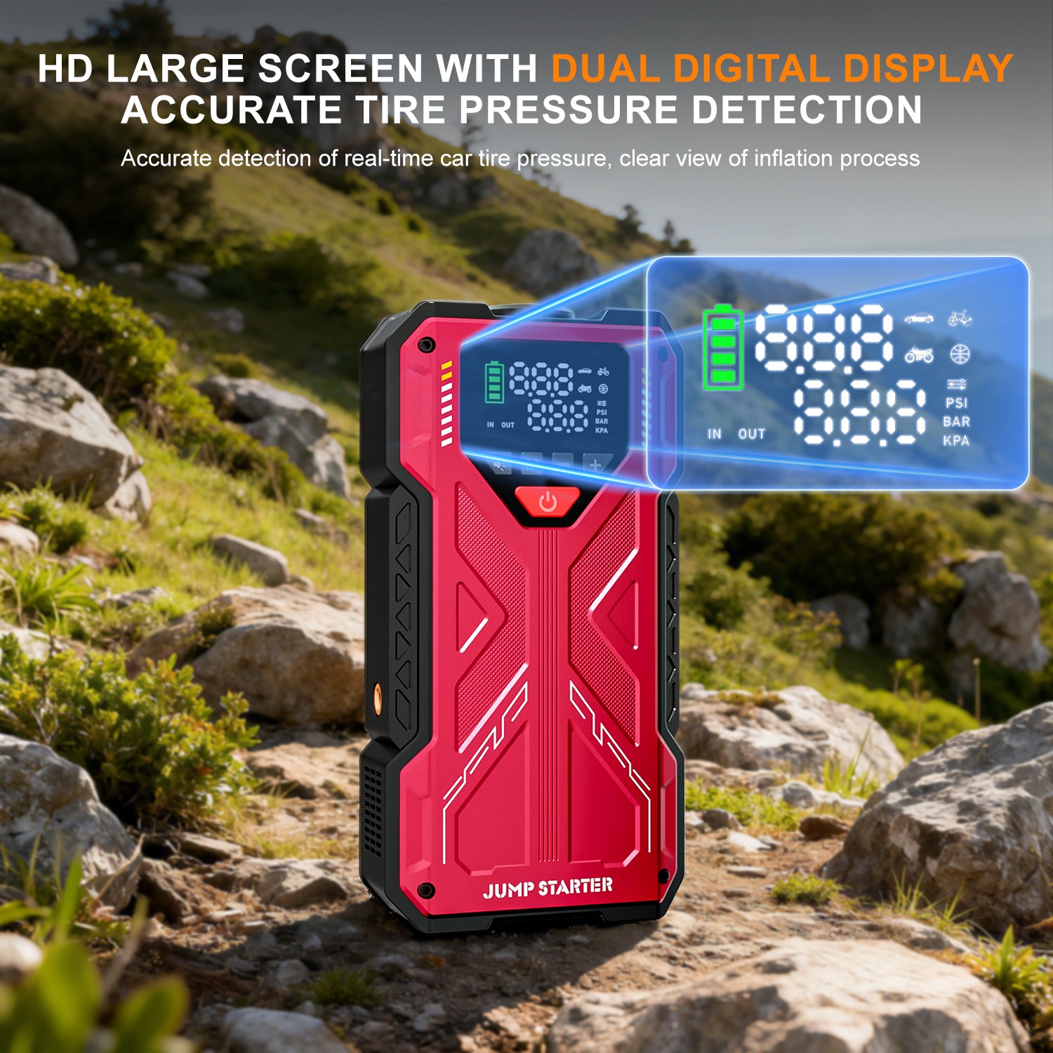 6000A Car Jump Starter with Air Compressor Combo Portable Jump Box Bank Battery