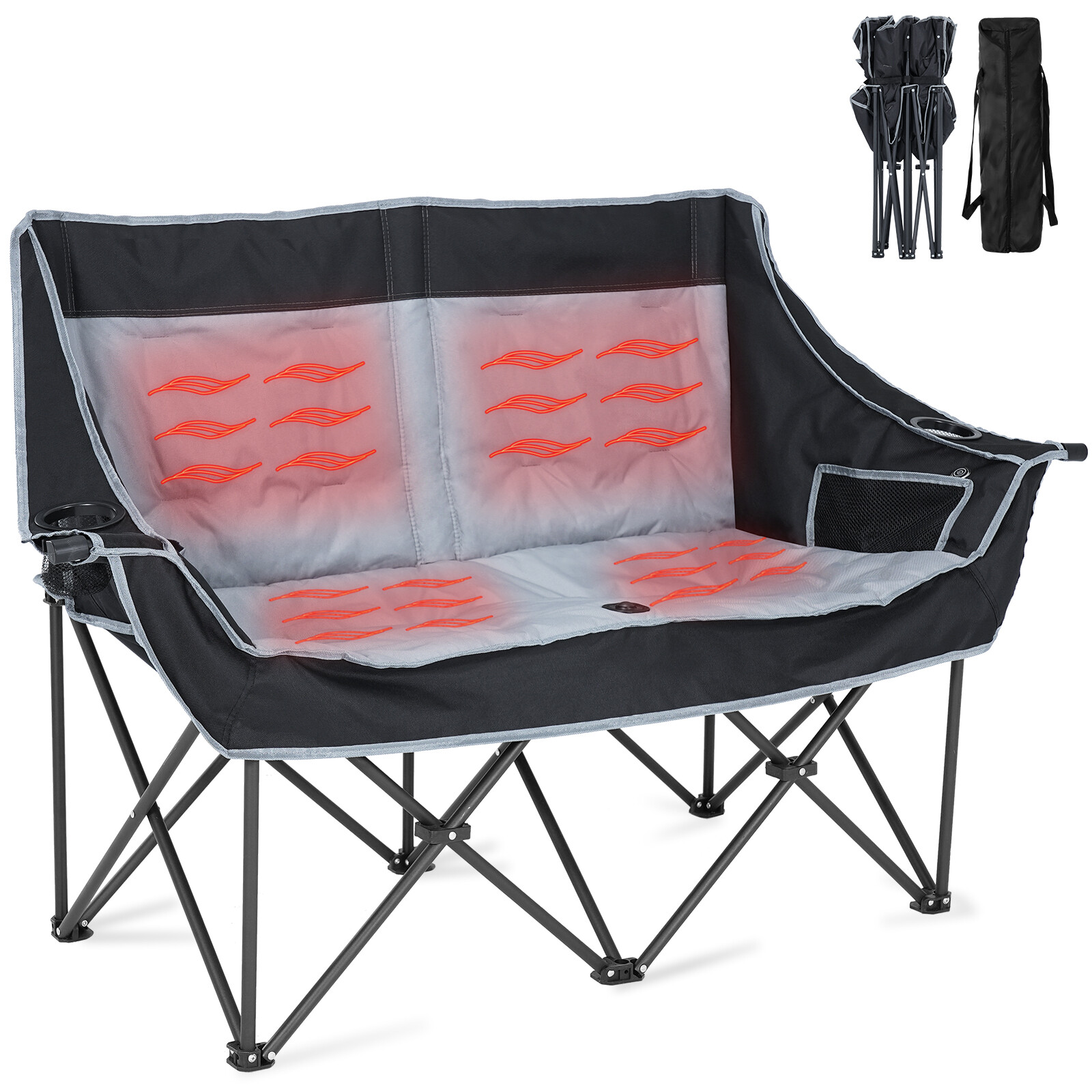 NAIZEA Heated Double Camping Chair with 3 Heat Levels Fully Padded Duo Chair