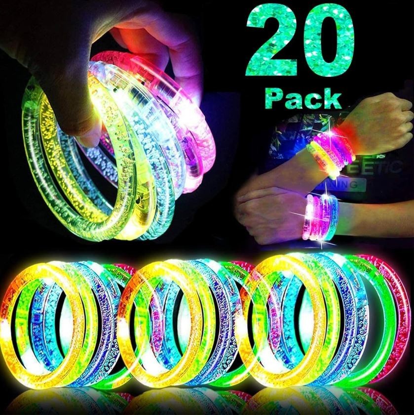20 Pack LED Light Up Bracelets Glow in The Dark Party Bracelet Favors Adult Kids