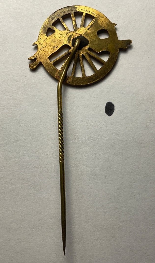 Antique Brass Moline Wagon Plow Co. Light Running and Durable Greyhound Stickpin