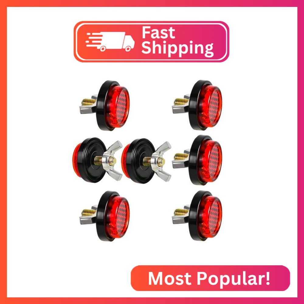 Muoqele 6PCS Red Reflectors Motorcycle License Plate Frame Bolts and Nuts, Round