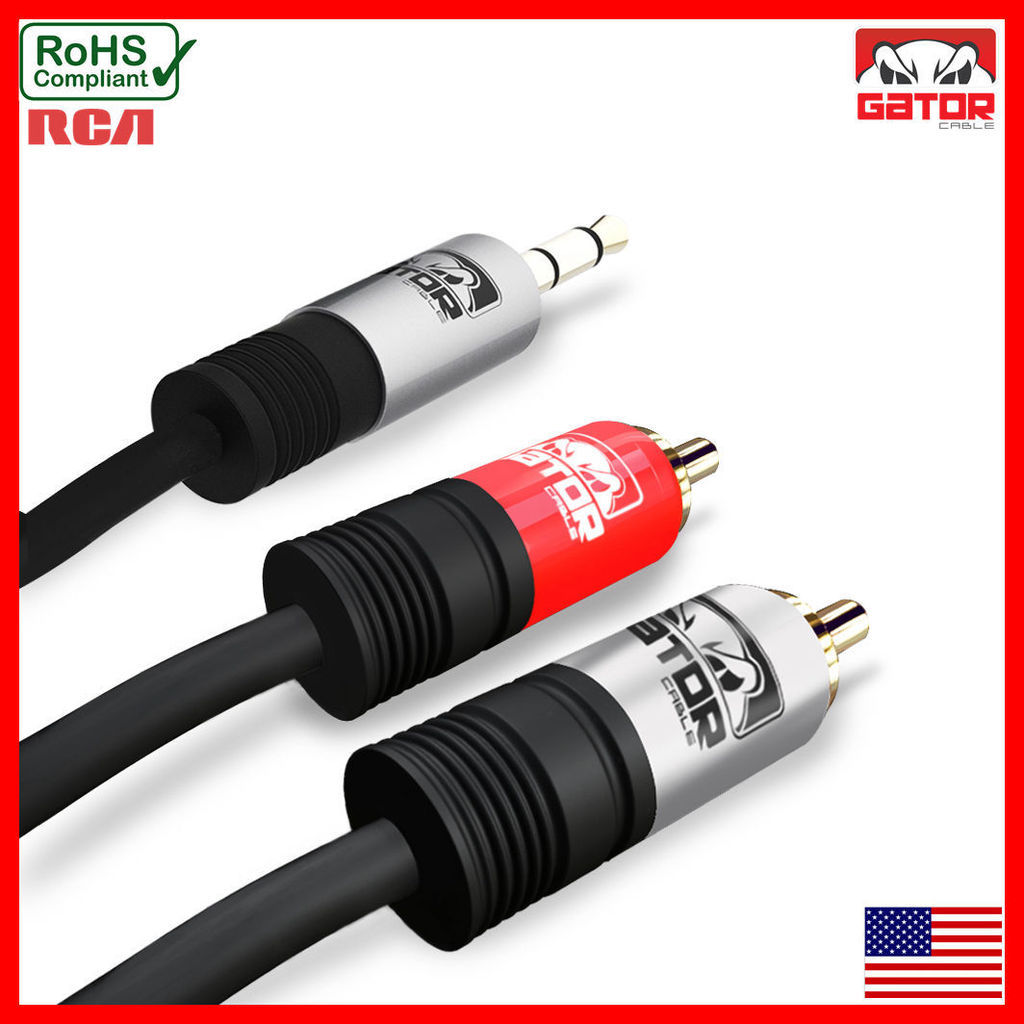 AUX Auxiliary 3.5mm Audio Male to 2 RCA Y Male Stereo Cable Cord Wire Plug