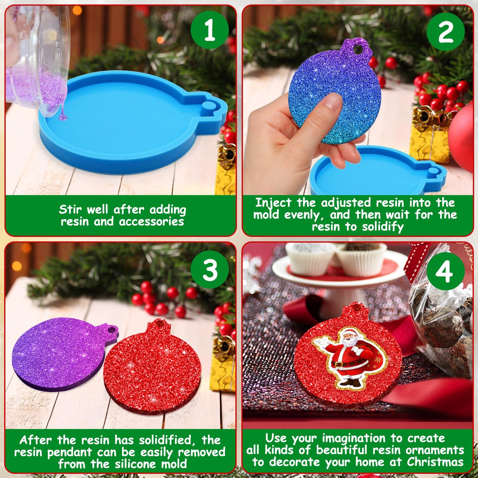 4PCS Round Silicone Ornament Molds with Hanger Holes for Resin Epoxy Christ