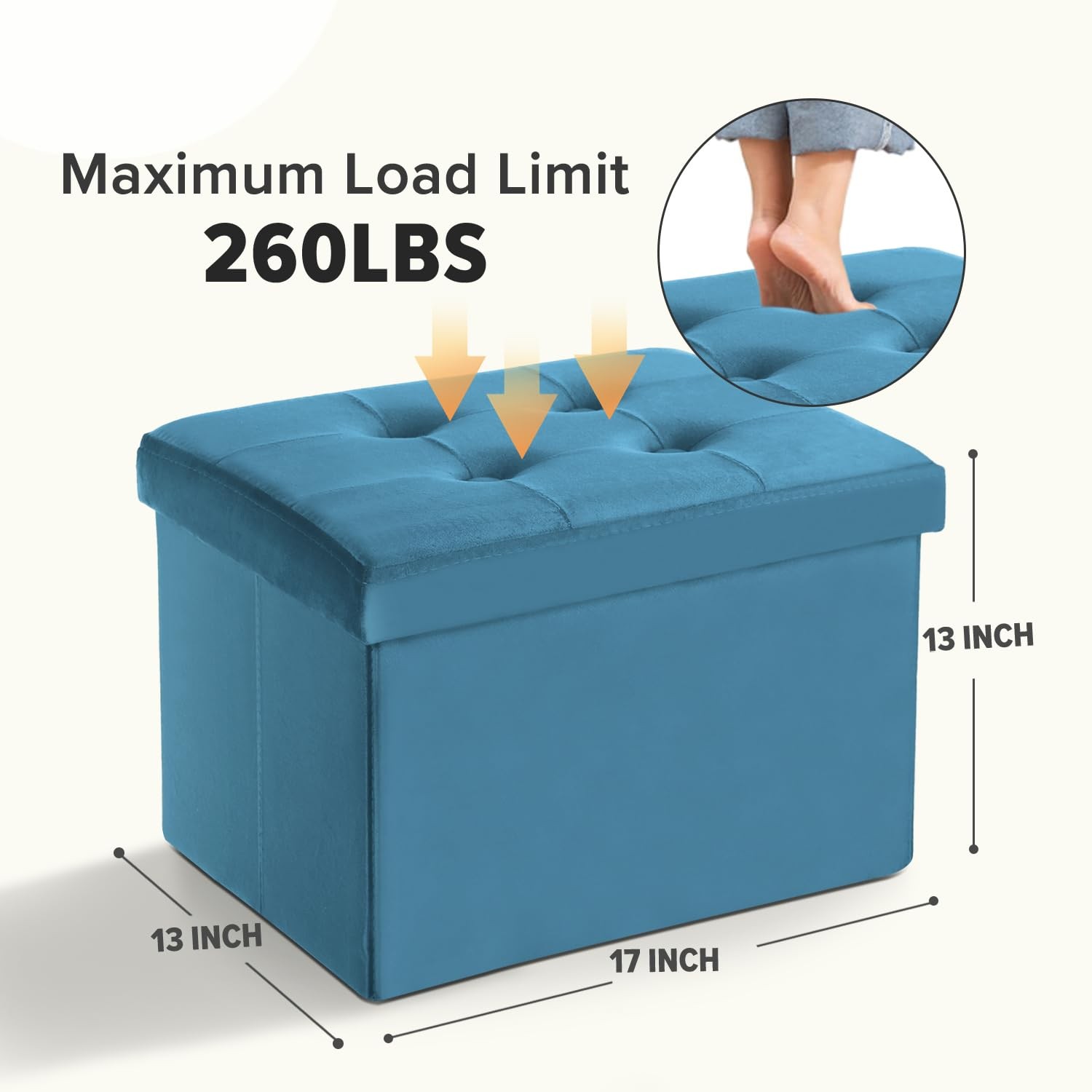 Storage Ottoman Folding Foot Stool Velvet Foot Rest with Padded Modern Ottoma...