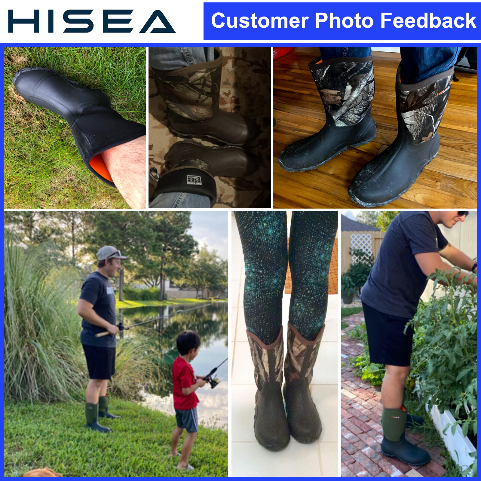 HISEA Men Mid-Calf Rain Boots Waterproof Insulated Snow Hunting Garden Mud Boots
