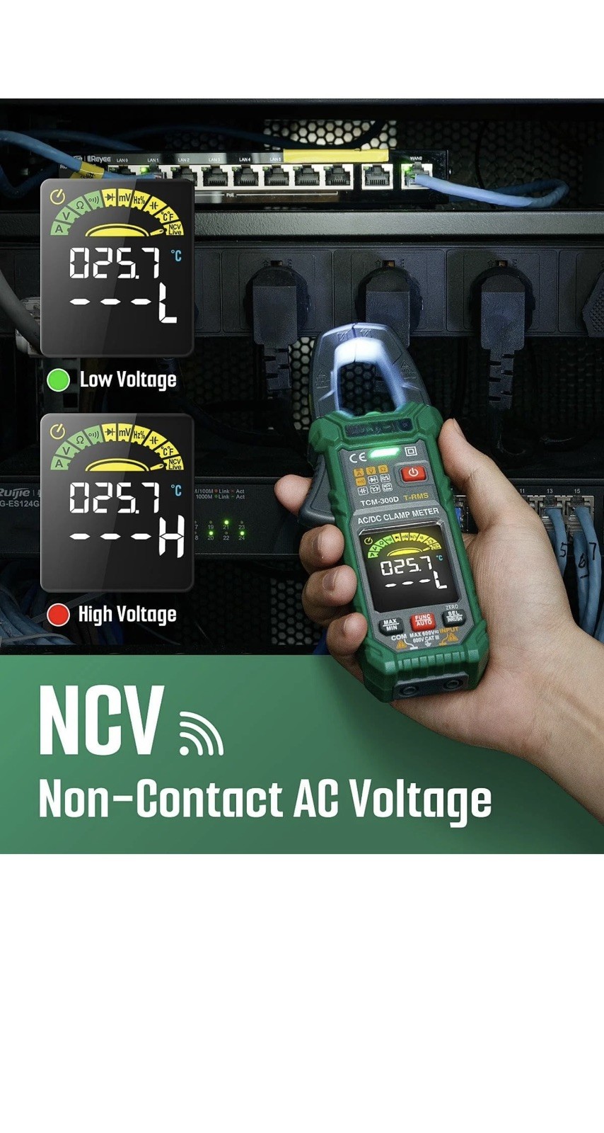 TCM-300D Digital Clamp Meter, 6000 Counts Multimeter, Auto-Ranging Voltmeter