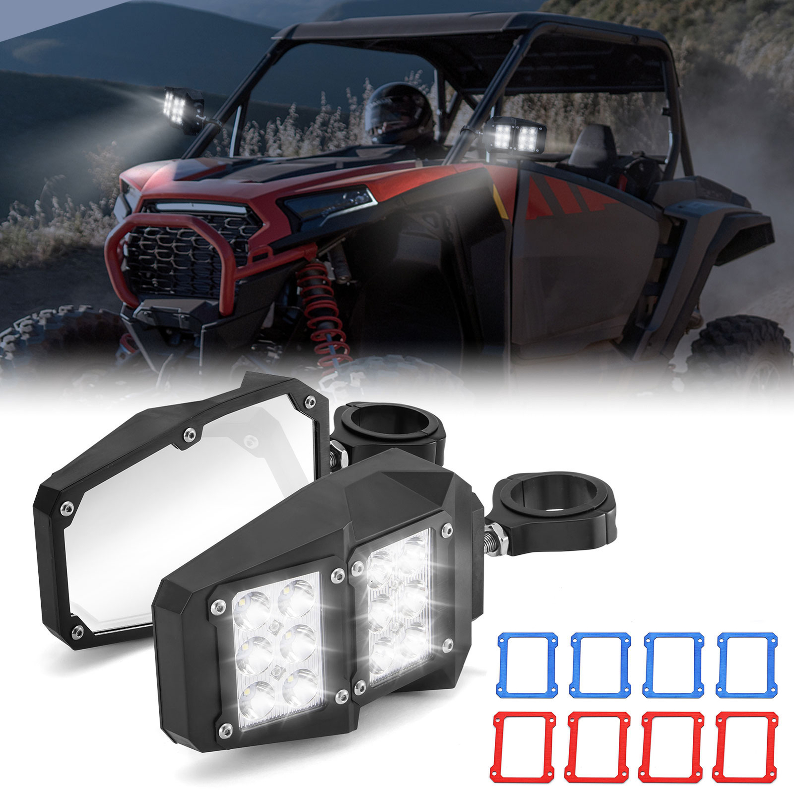 2PCS UTV Side Rear View Mirrors w/ Light for Polaris RZR 900 XP 1000 CAN-AM X3