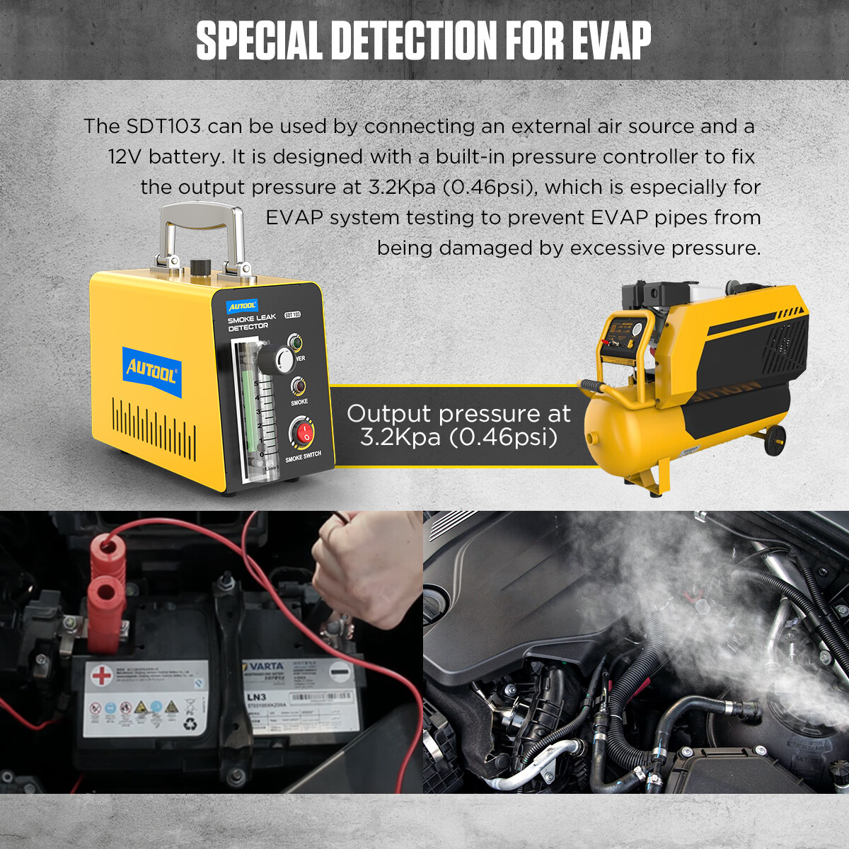 Automotive EVAP Smoke Machine Car Pipe Leak Detector Emissions Diagnostic Tester
