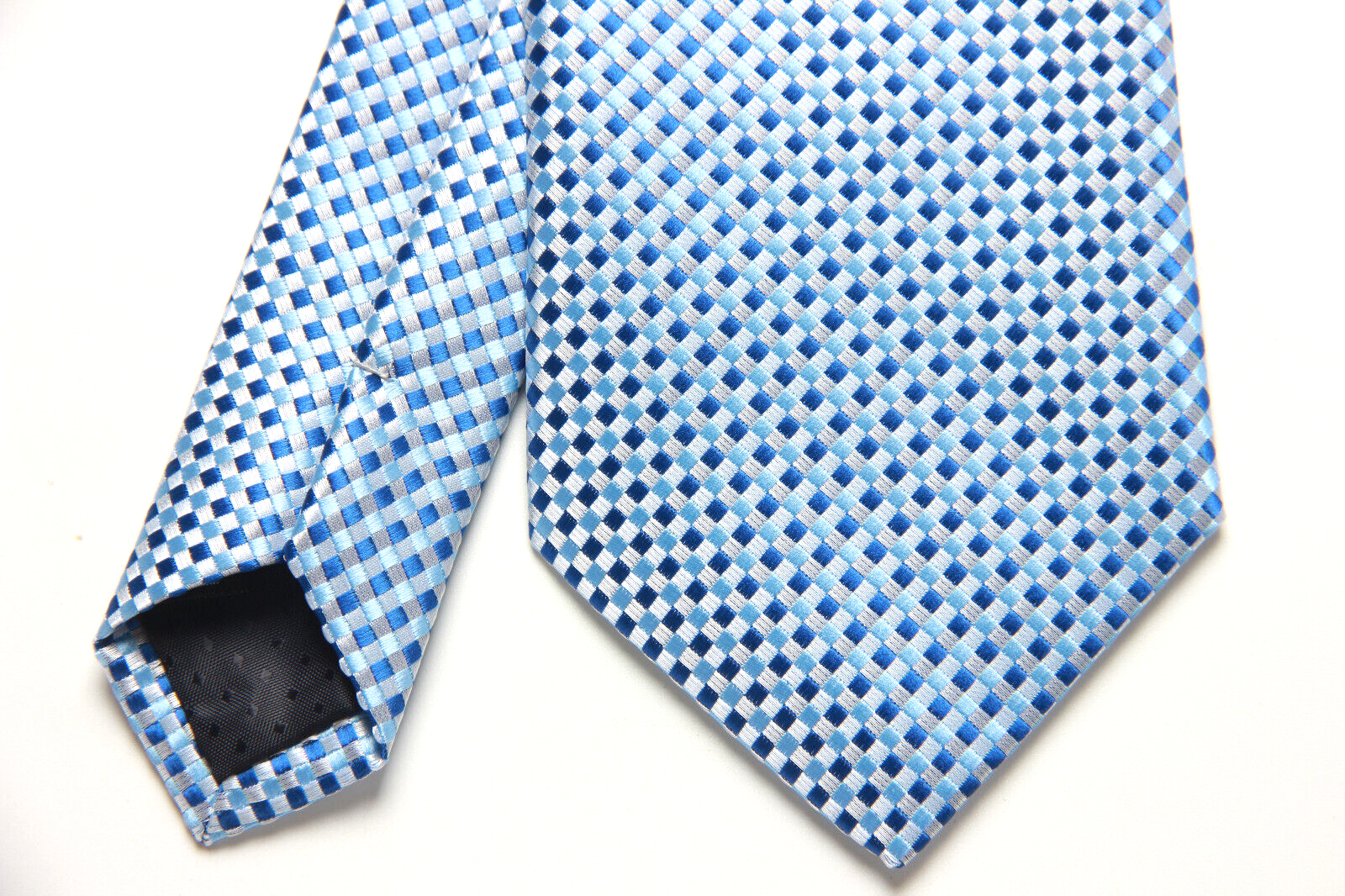 New Classic Checks Plaids Blue Silver JACQUARD WOVEN 100% Silk Men's Necktie Tie