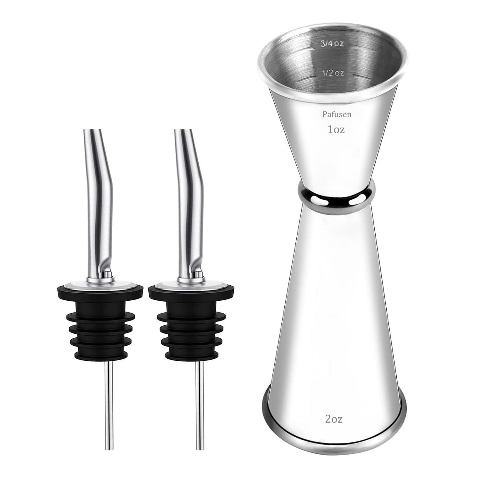 Pafusen Jigger for Bartending with 2 Pourers, 1 Jigger+ 2 Silver