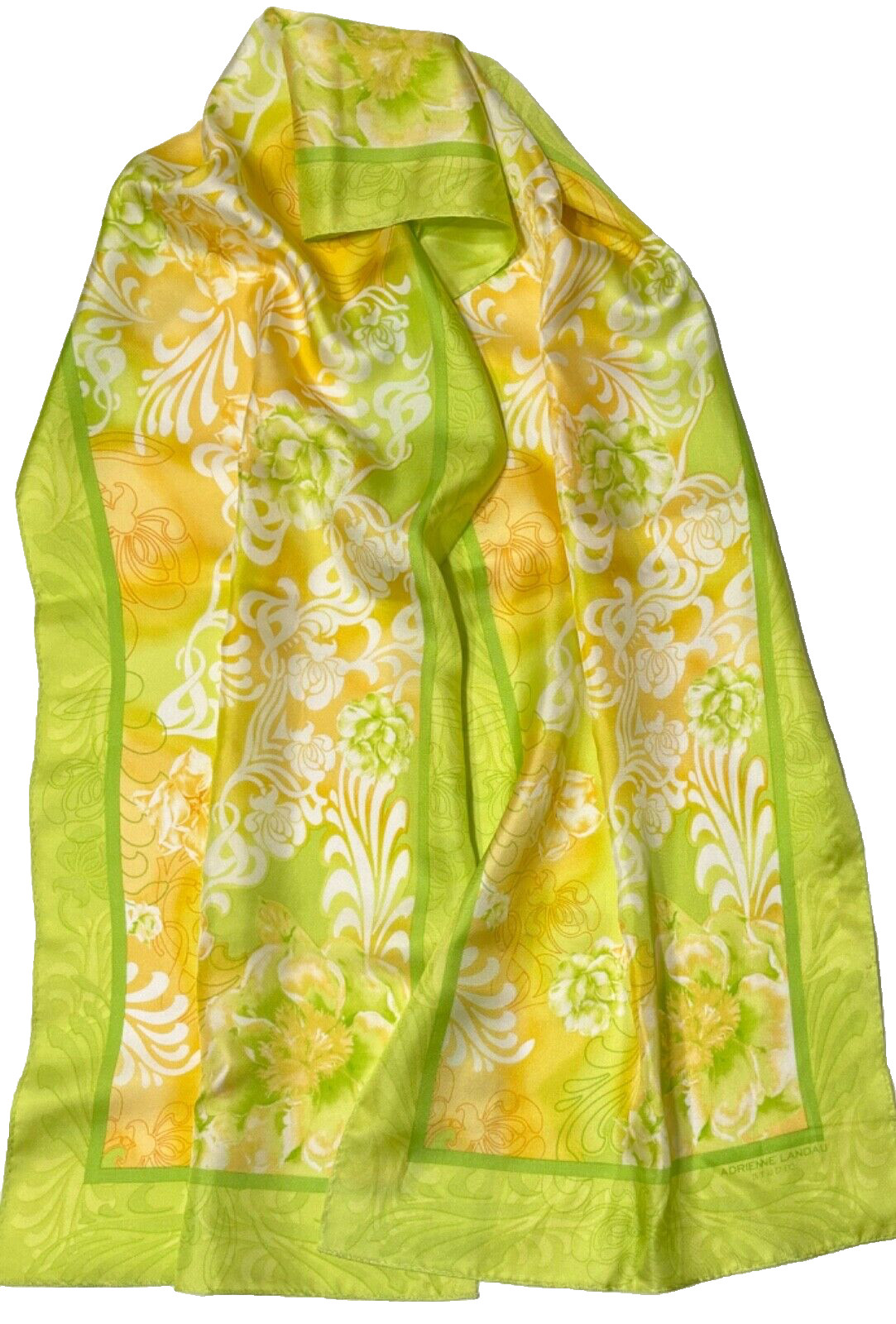 Adrienne Landau Studio Sheer Vintage Green Yellow White Floral Scarf Rectangular