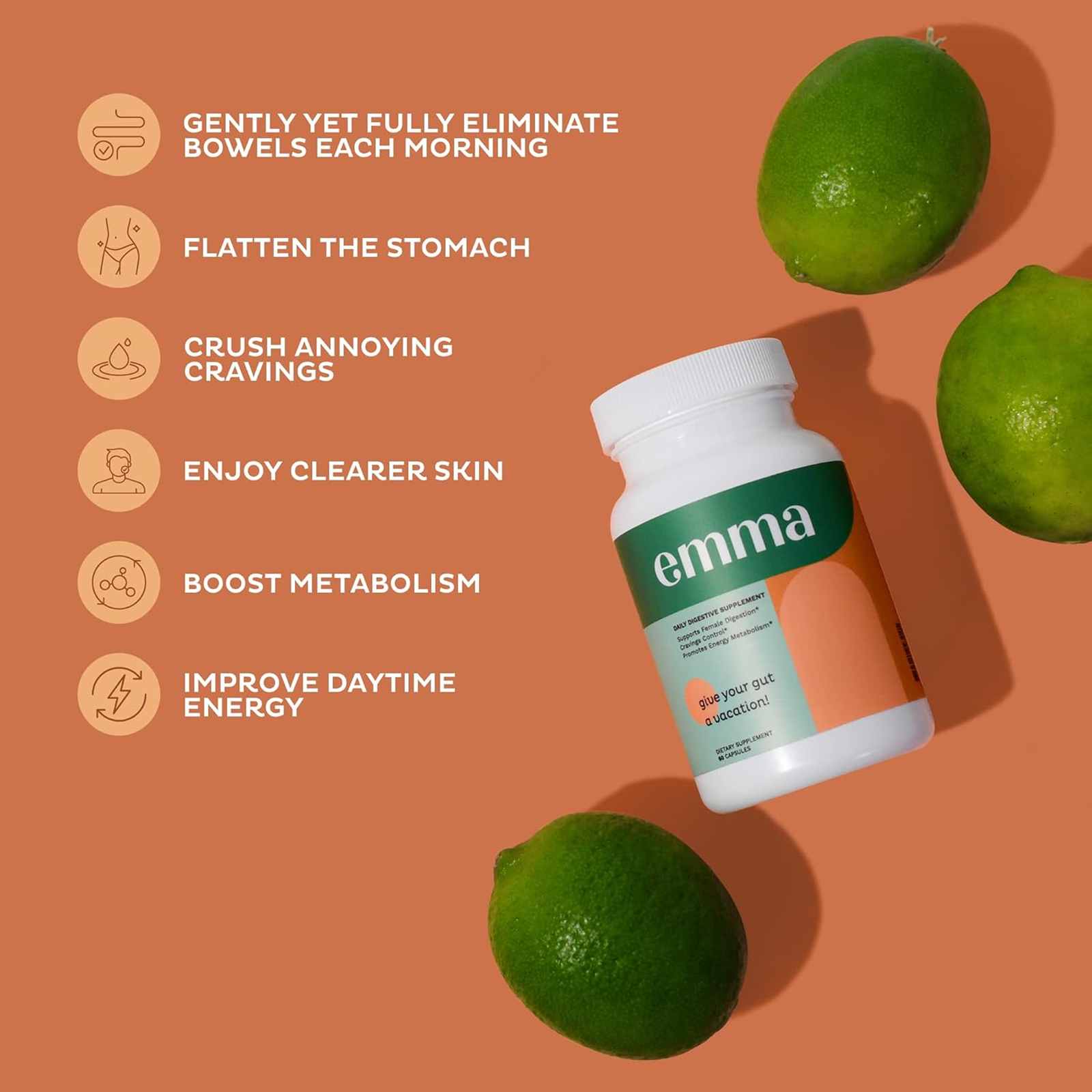 3/2x Emma Gut Health & Colon Cleanse Formula, Relief from Bloating, 60 Capsules