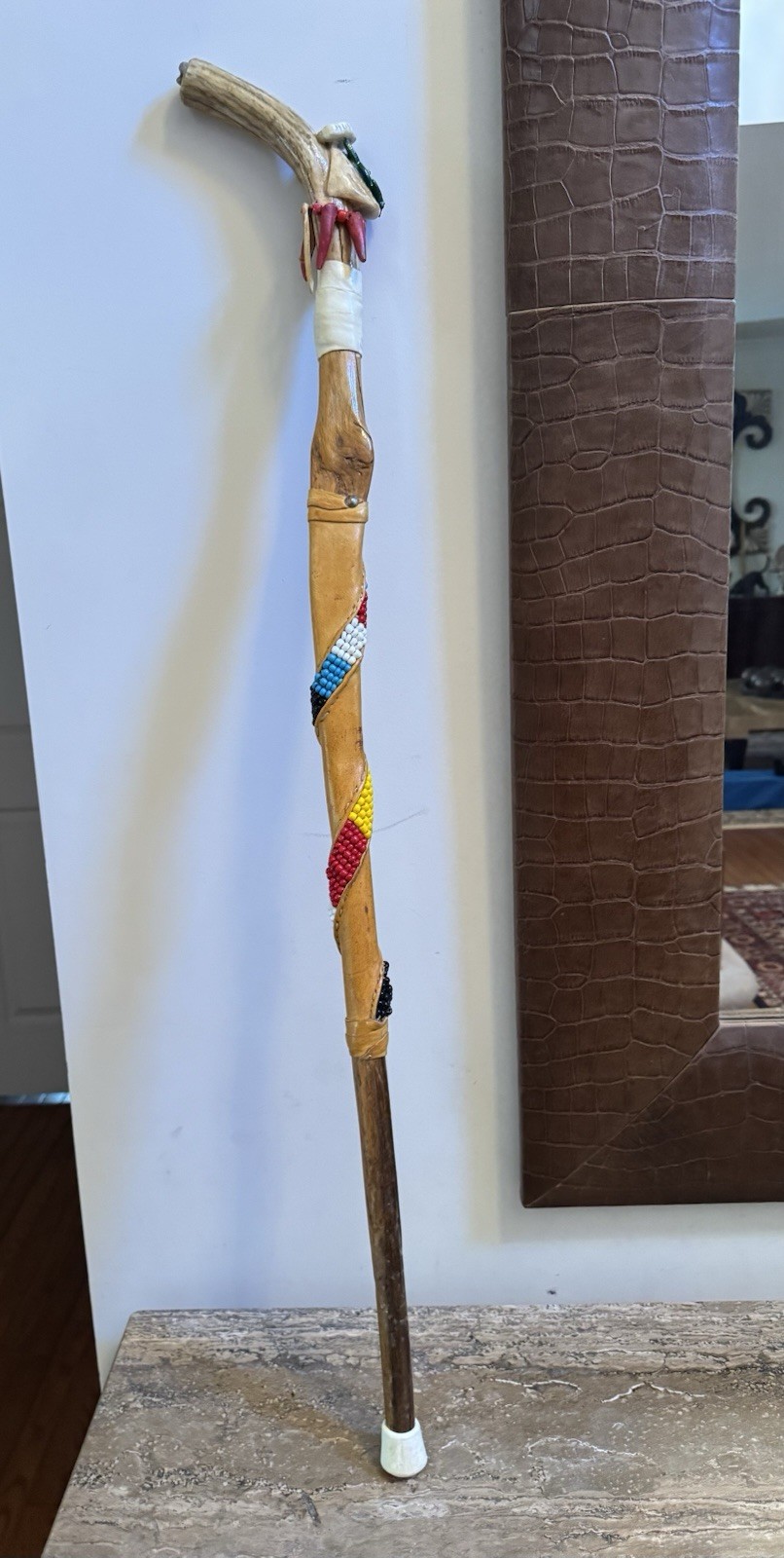 Vintage Handmade Unique Rare Indian Walking Cane Menominee Indian Tribe 41” Long