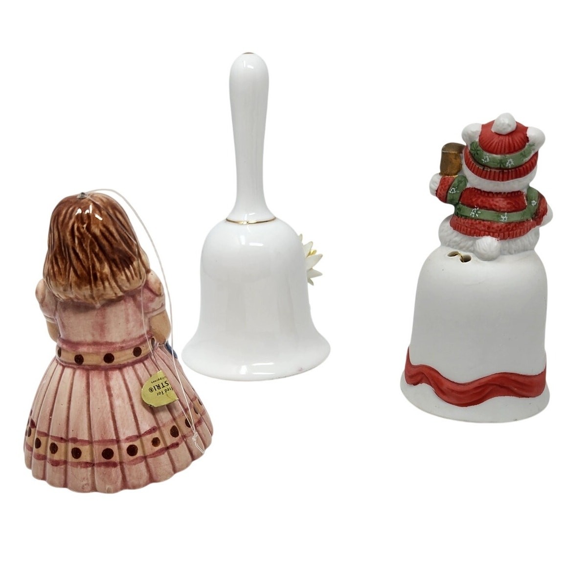 Lot Of 7 Mixed Etched Glass Ceramic Vintage Bells Collections Collectibles