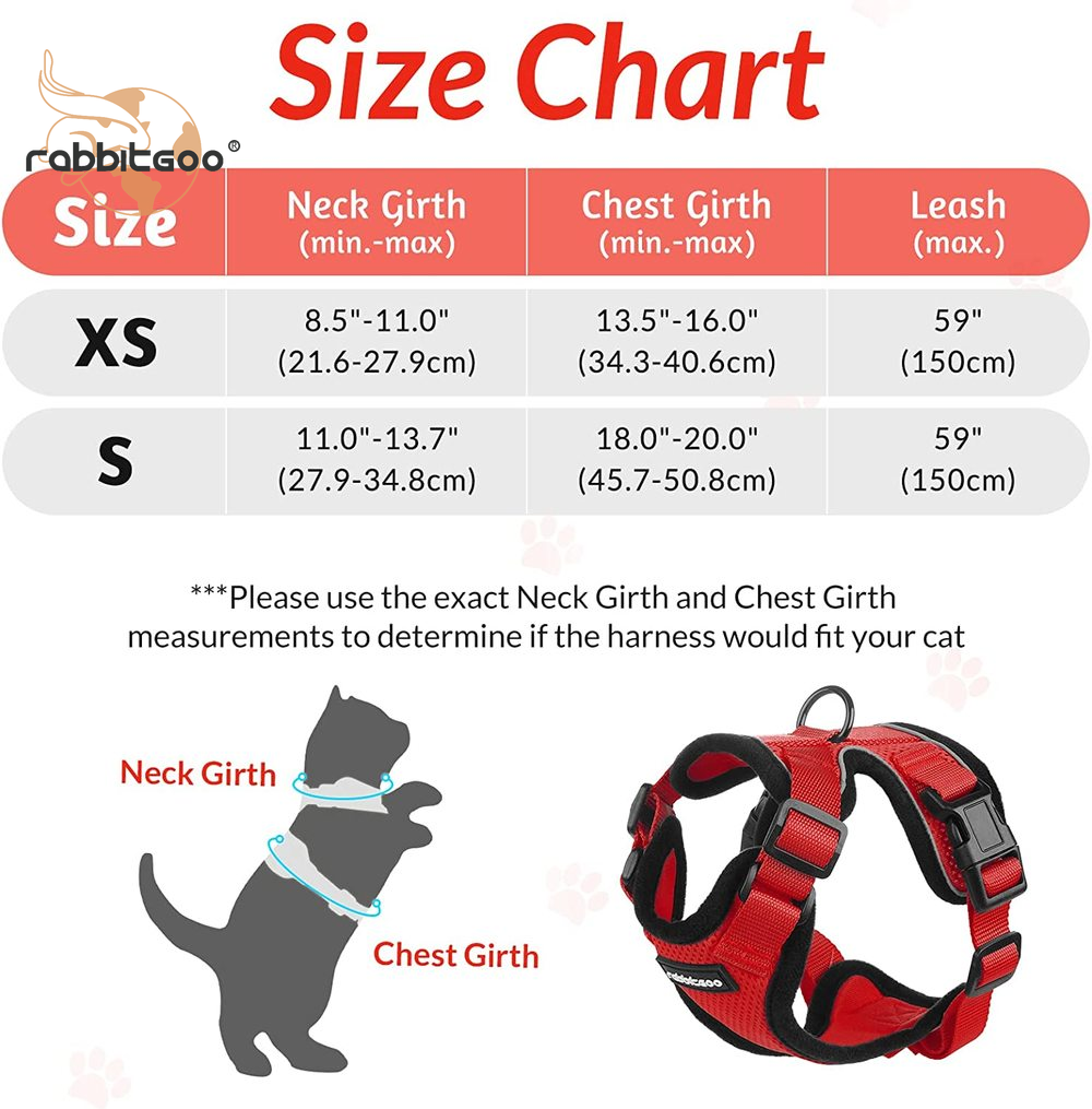 rabbitgoo Cat Harness and Leash Escape Proof Walking Vest Adjustable Reflective