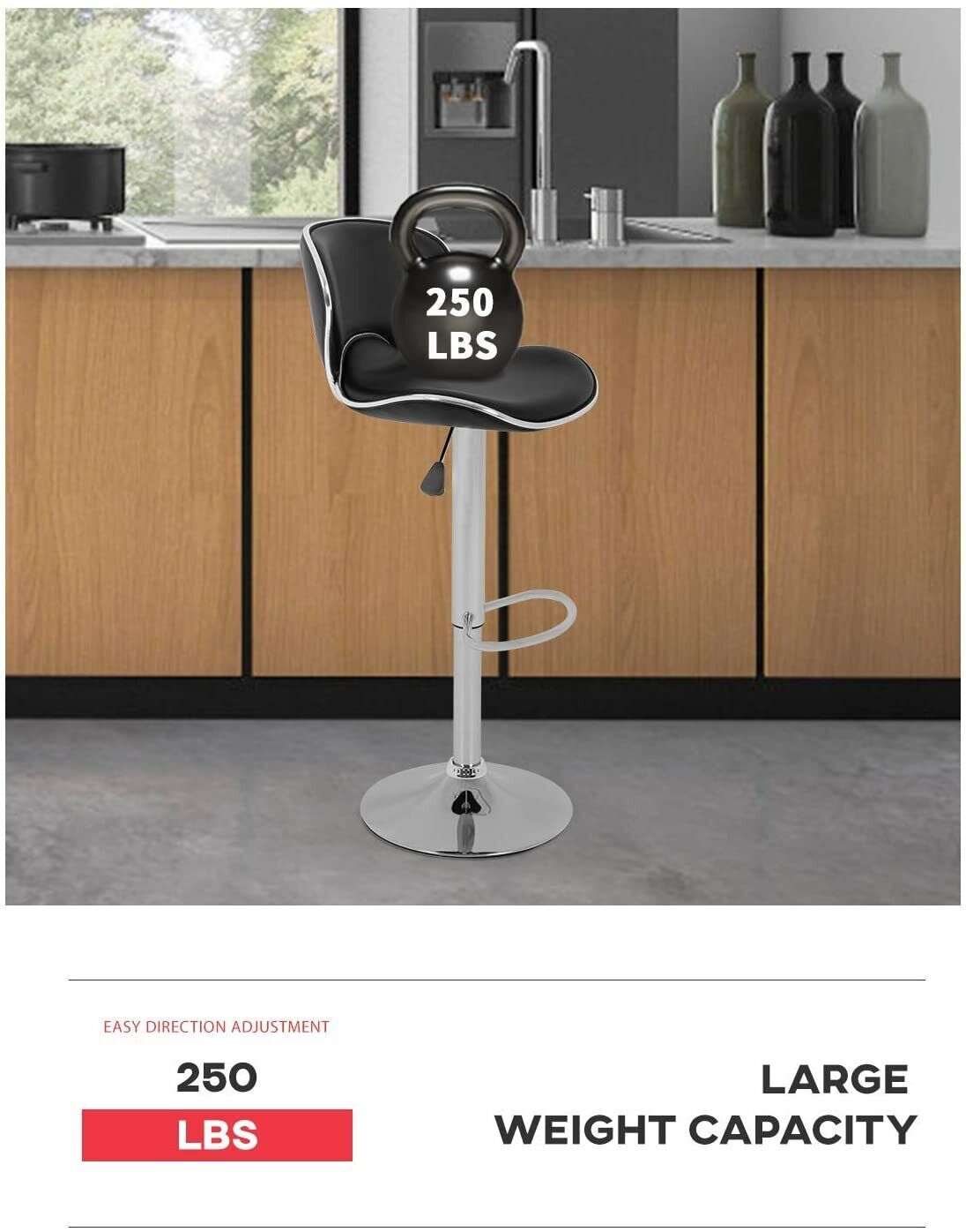 Set of 2 Bar Stools Black PU Leather Modern Hydraulic Swivel Dinning Chair