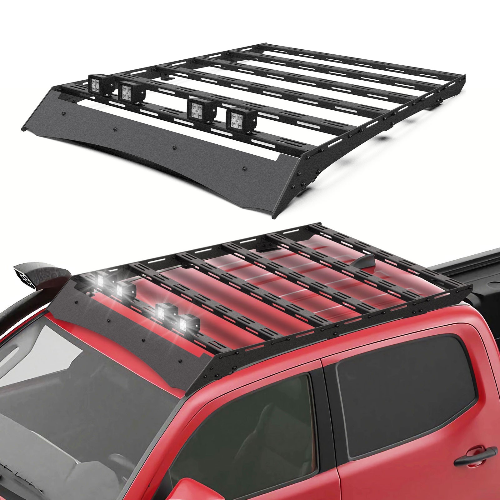US For 2005-2023 Toyota Tacoma Double Cab Roof Rack Cargo Carrier w/LED Light