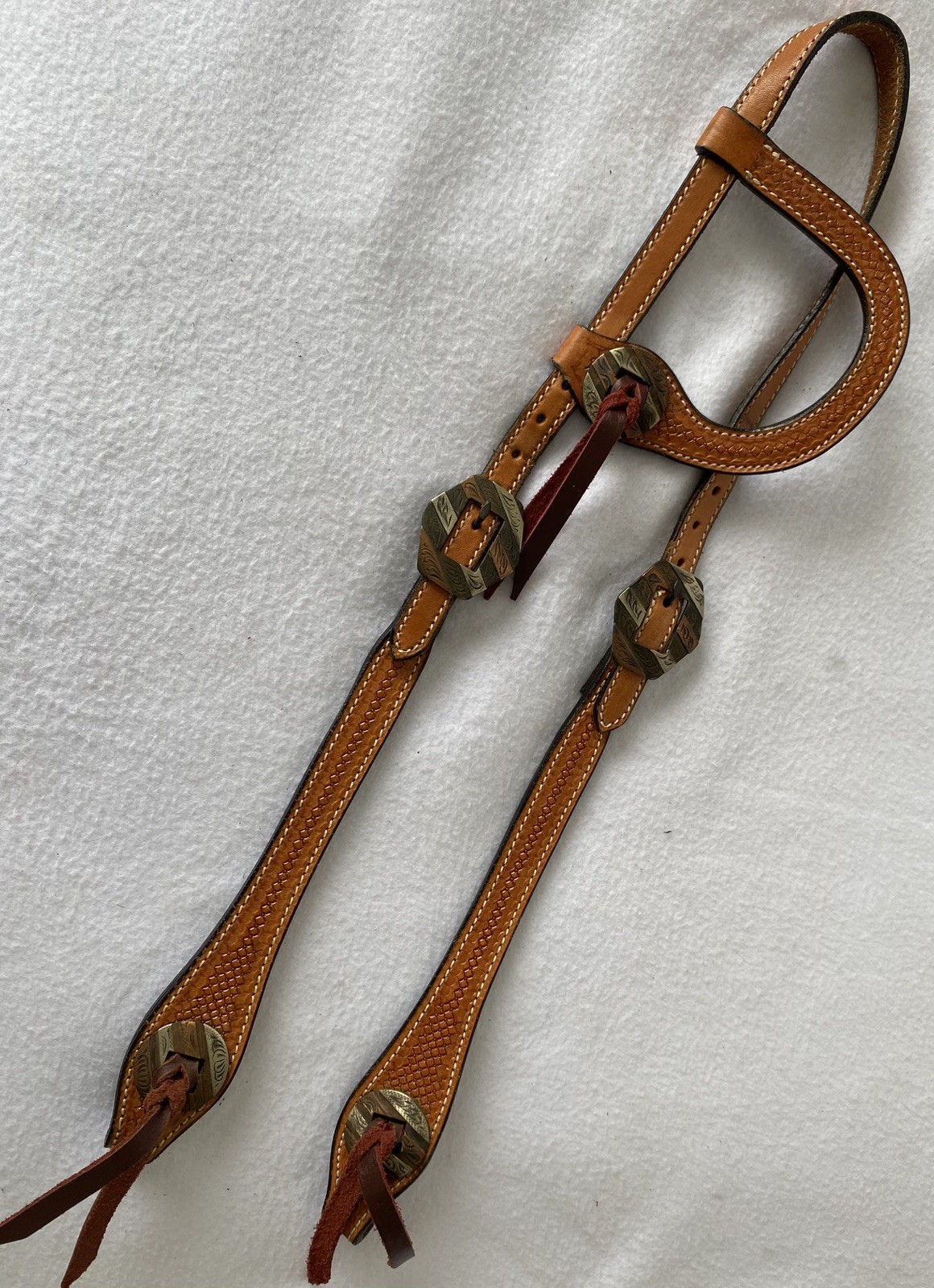 FANCY Tooled Leather HEADSTALL~New Cond~Slotted CONCHOS~AVERAGE to LARGE Horse