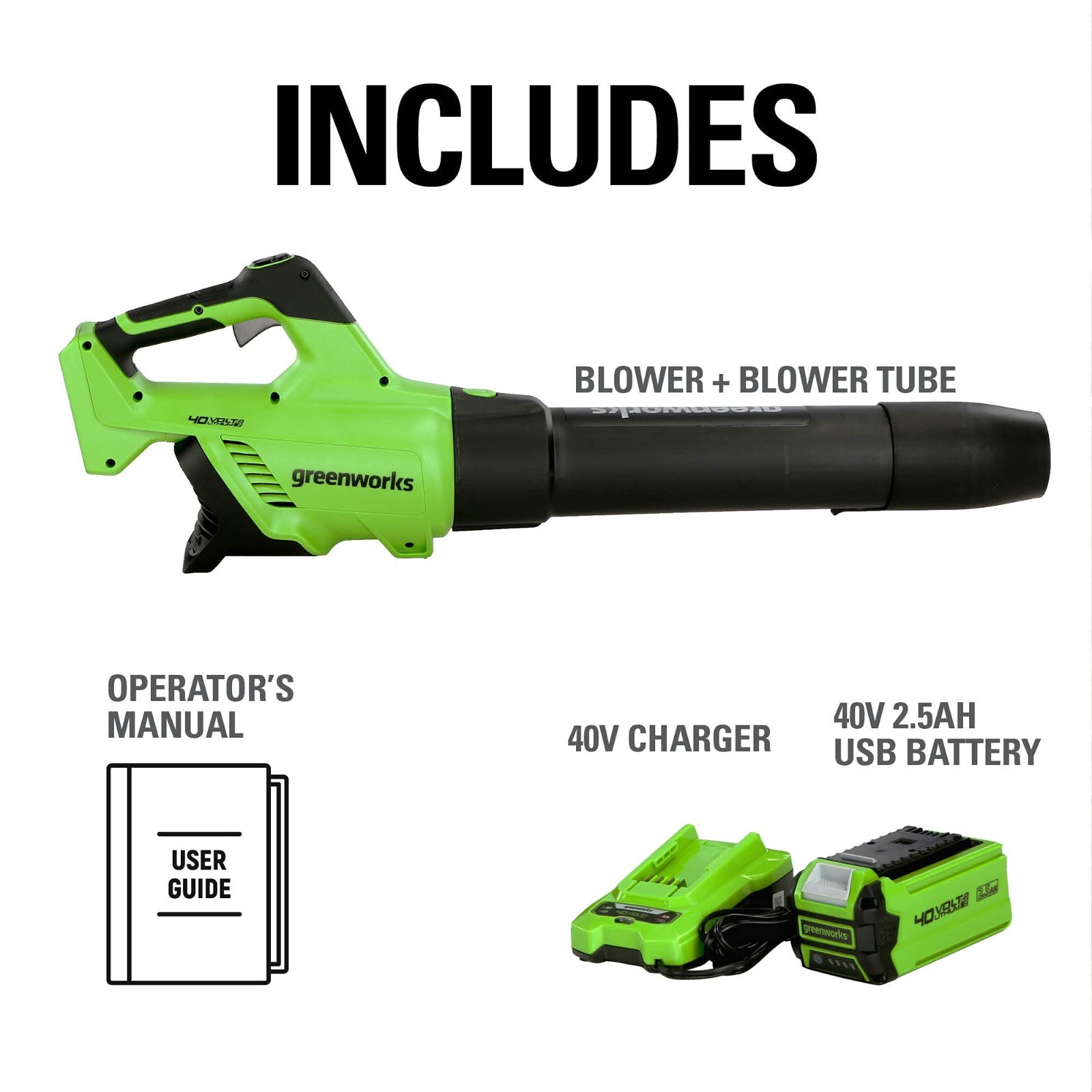 Greenworks 40V Axial Leaf Blower (500CFM 120MPH) w/ 2.5Ah Battery and 2A Charger