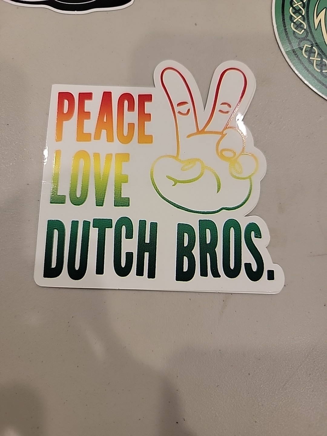Dutch Bros Sticker PEACE LOVE DUTCH BROS Limited RARE Rainbow
